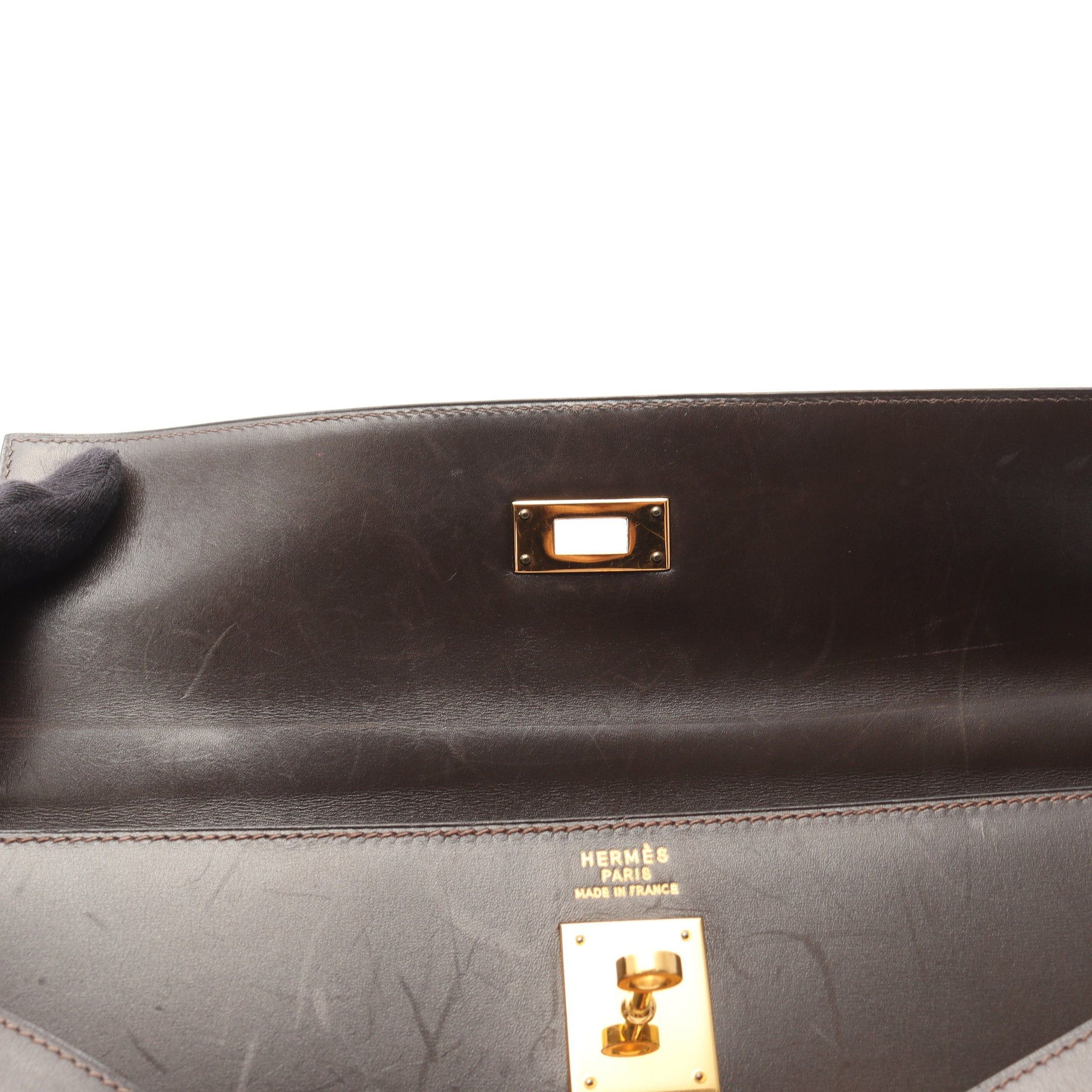 Hermes Hermes Kelly35 Ebene Handbag Box Calf Dark Brown Gold Hardware Outside Sewing ○Y Stamp Size ONE SIZE - 12 Thumbnail