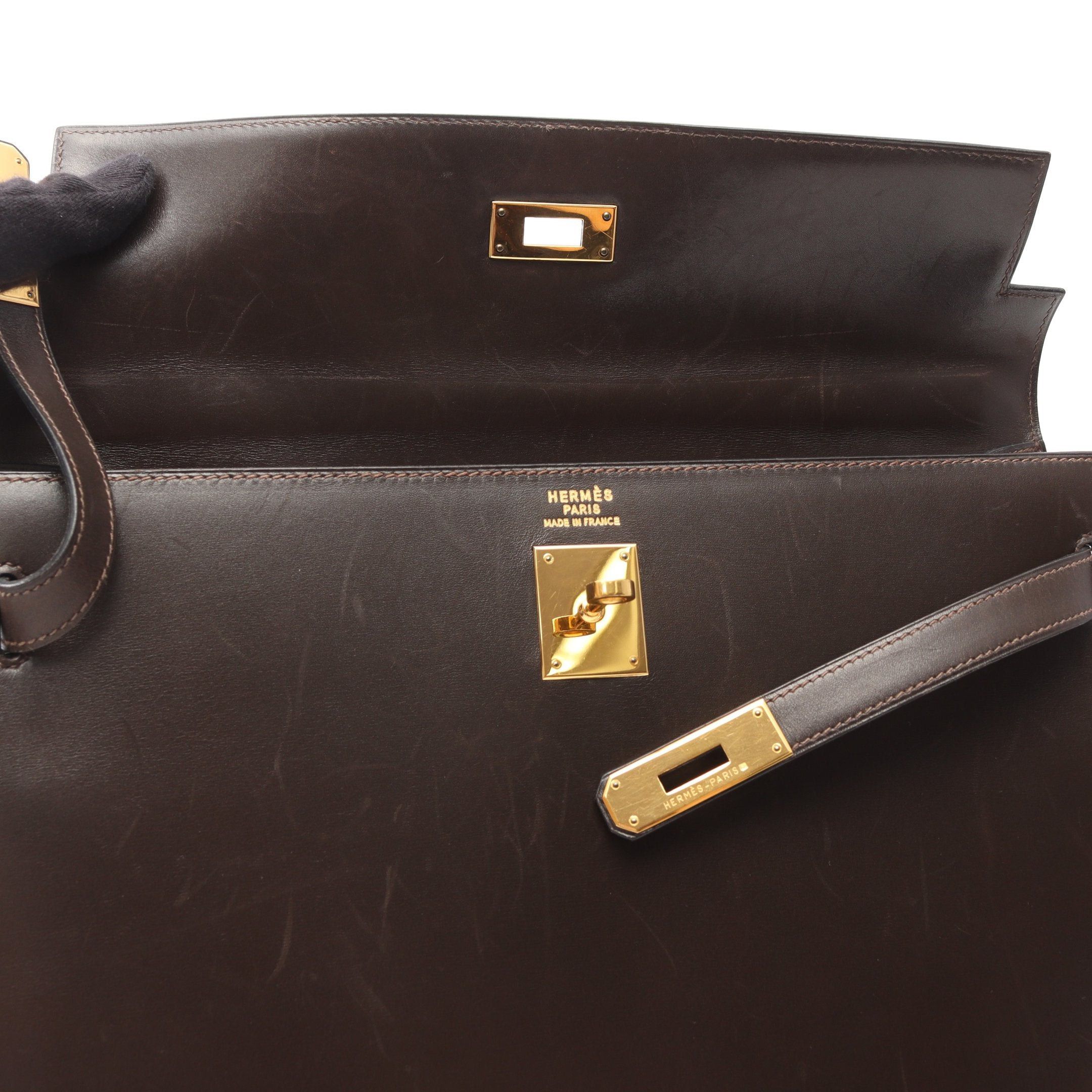 Hermes Hermes Kelly35 Ebene Handbag Box Calf Dark Brown Gold Hardware Outside Sewing ○Y Stamp Size ONE SIZE - 8 Thumbnail