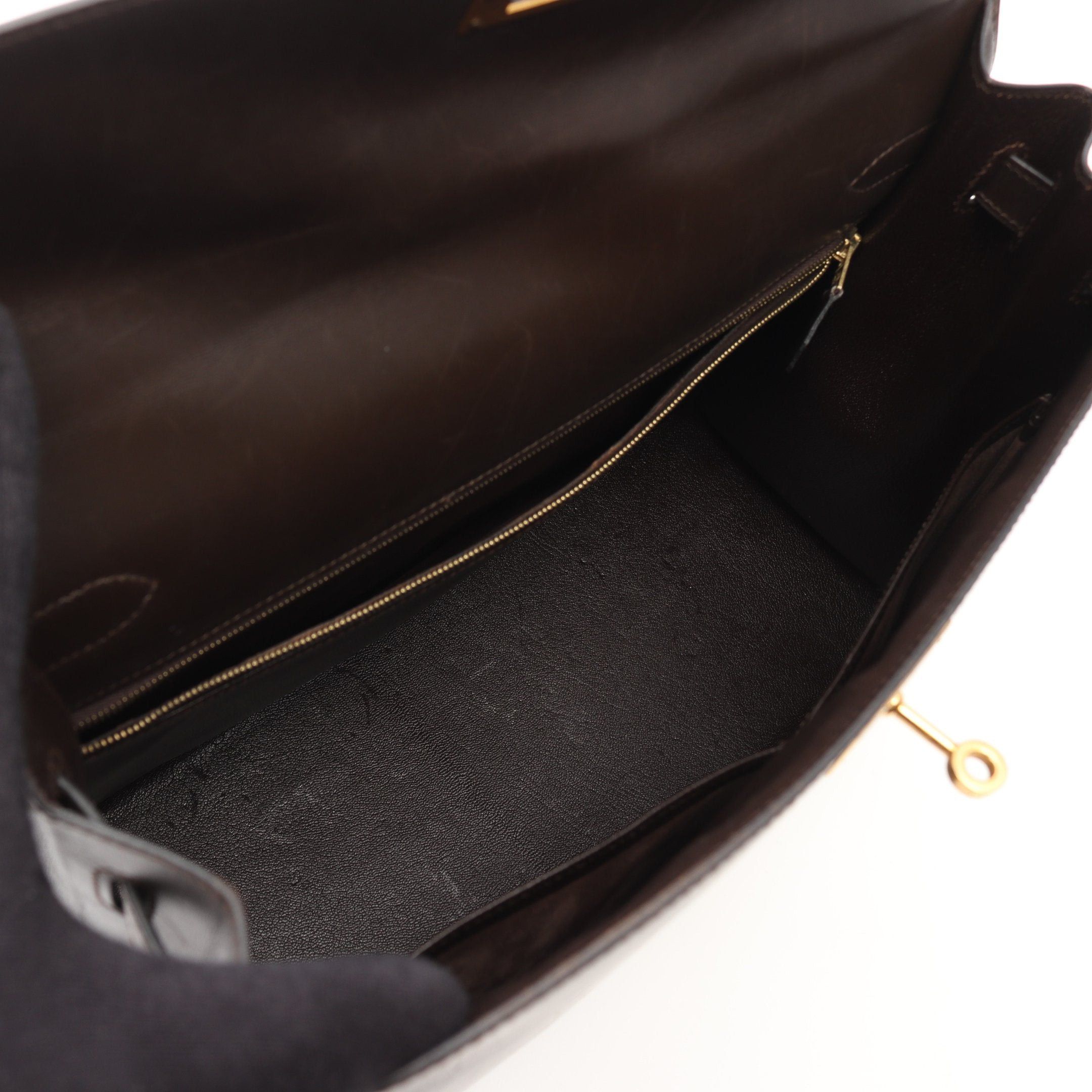 Hermes Hermes Kelly35 Ebene Handbag Box Calf Dark Brown Gold Hardware Outside Sewing ○Y Stamp Size ONE SIZE - 3 Thumbnail