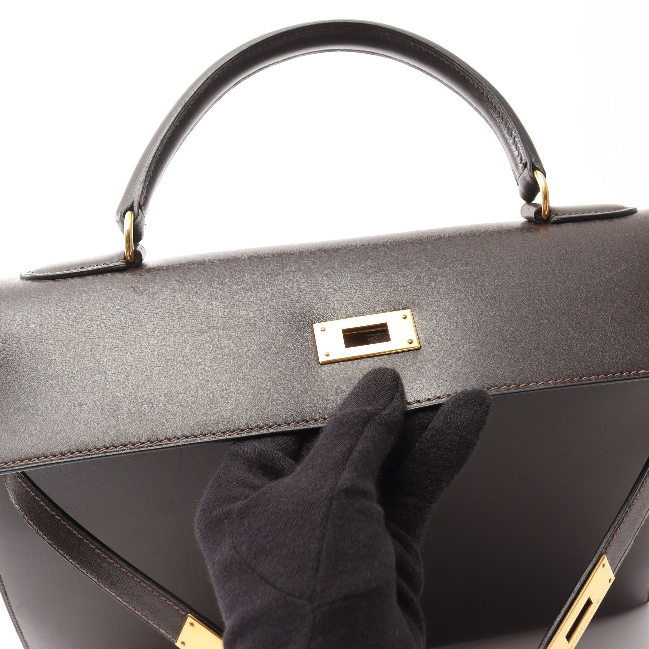 Hermes Hermes Kelly35 Ebene Handbag Box Calf Dark Brown Gold Hardware Outside Sewing ○Y Stamp Size ONE SIZE - 15 Thumbnail