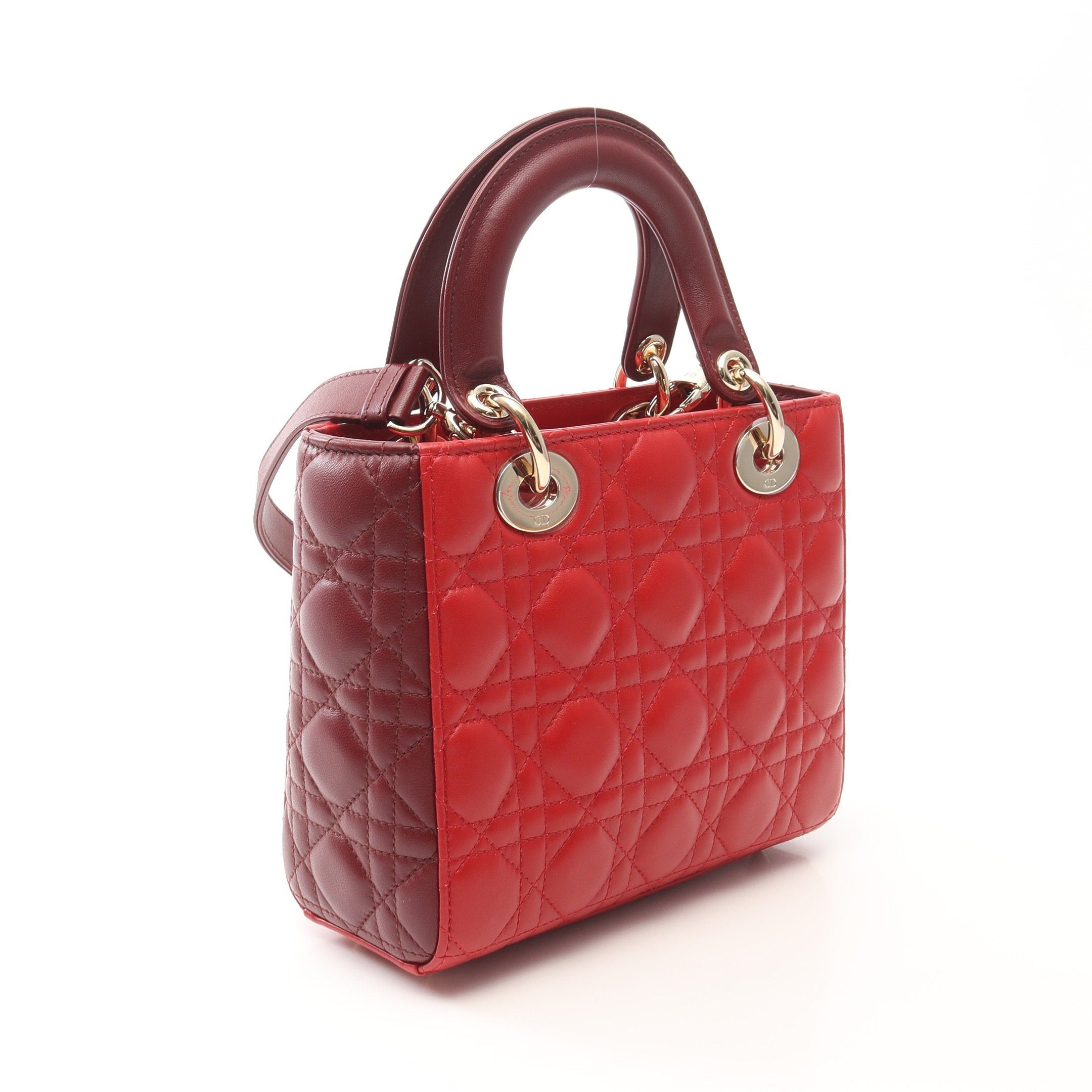 Dior Dior Lady Dior Small Canage Handbag Leather Red Bordeaux Size ONE SIZE - 2 Thumbnail
