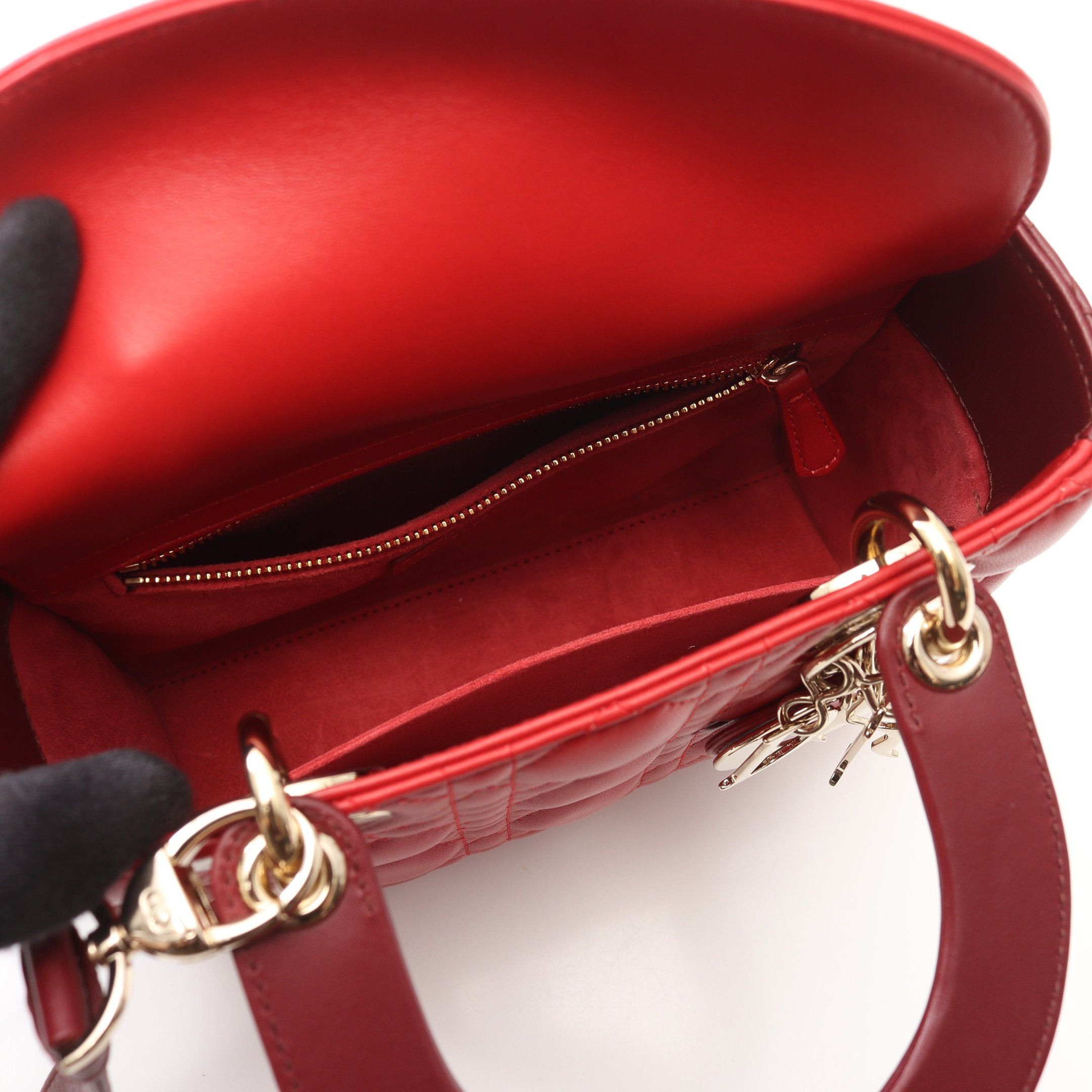 Dior Dior Lady Dior Small Canage Handbag Leather Red Bordeaux Size ONE SIZE - 3 Thumbnail