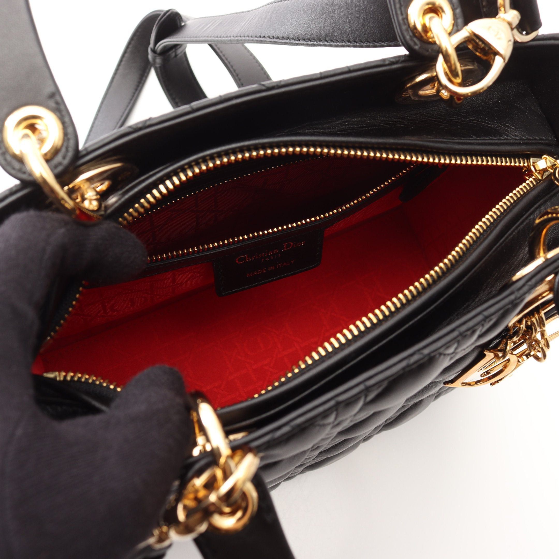 Dior Dior Lady Dior Canage Handbag Leather Black Size ONE SIZE - 3 Thumbnail