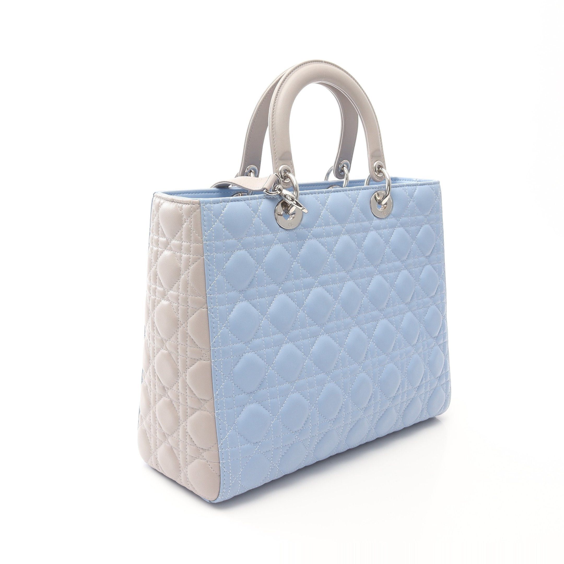 Dior Dior Lady Dior Large Canage Handbag Leather Light Blue Gray Size ONE SIZE - 2 Thumbnail