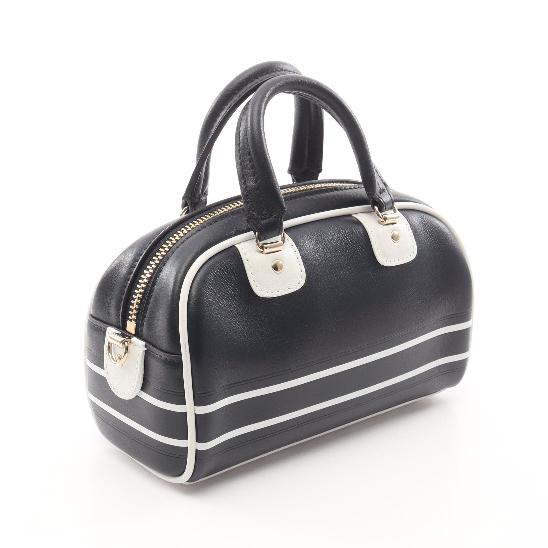 Dior Dior Vibe Mini Bowling Bag Handbag Boston Leather Navy White Size ONE SIZE - 2 Thumbnail