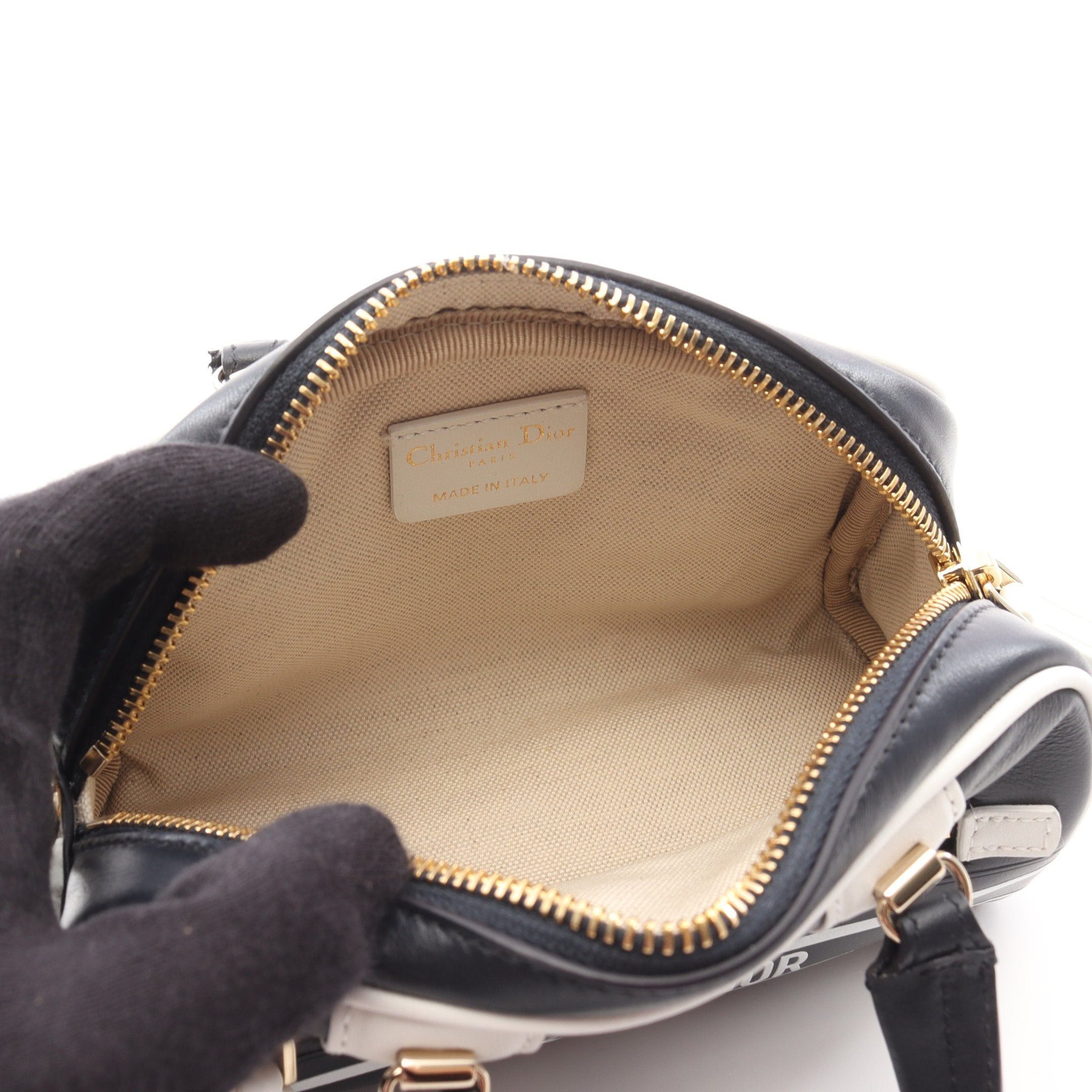 Dior Dior Vibe Mini Bowling Bag Handbag Boston Leather Navy White Size ONE SIZE - 3 Thumbnail