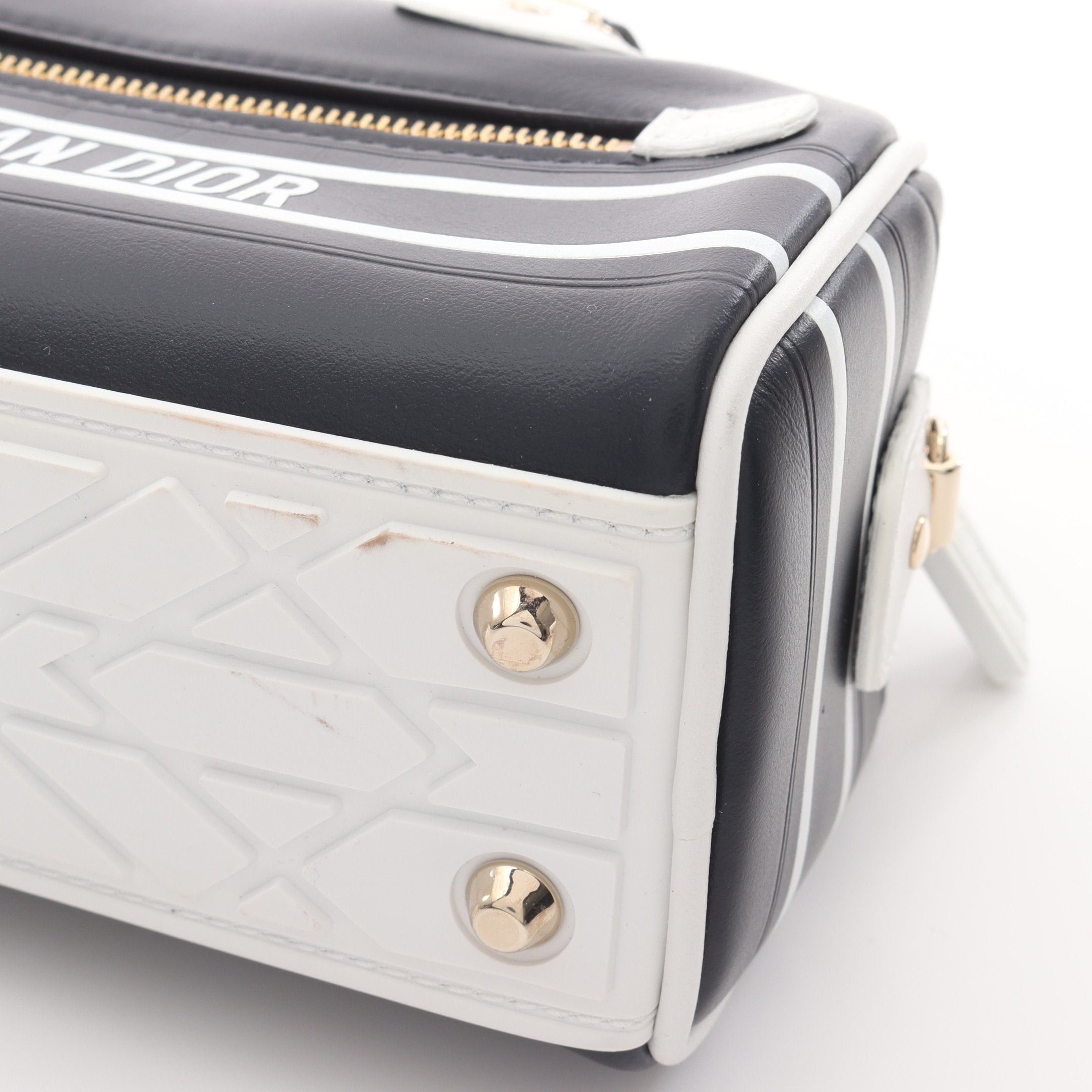 Dior Dior Vibe Mini Bowling Bag Handbag Boston Leather Navy White Size ONE SIZE - 7 Thumbnail