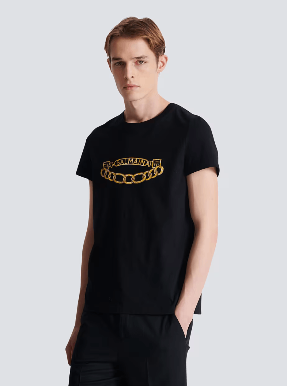 Balmain Black Crewneck T-Shirt with Logo Print on the Front in Cotton Man Size US M / EU 48-50 / 2 - 4 Thumbnail