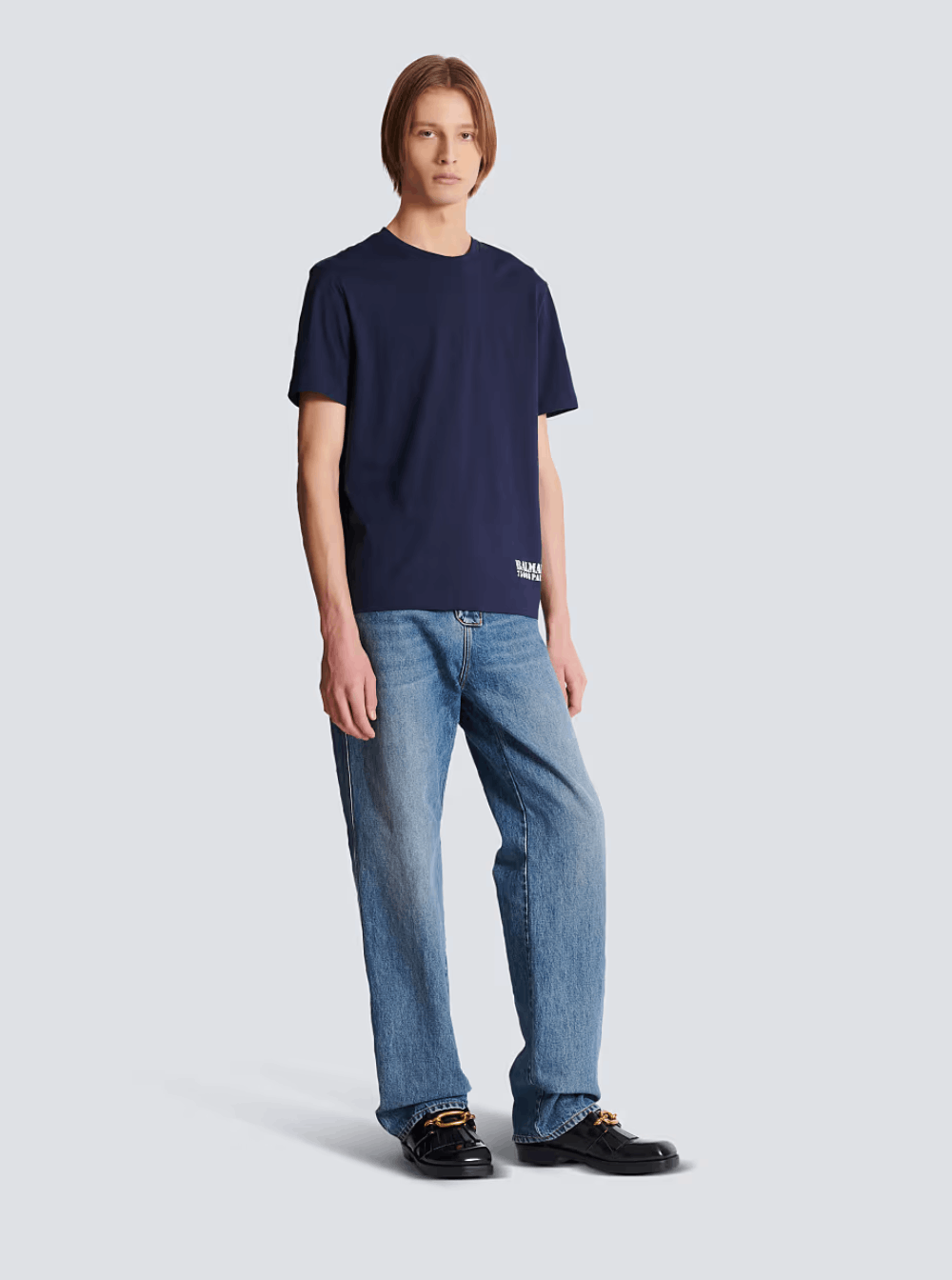 Balmain Blue Crewneck T-Shirt with Logo Lettering Print on the Front in Cotton Man Size US XXL / EU 58 / 5 - 4 Thumbnail