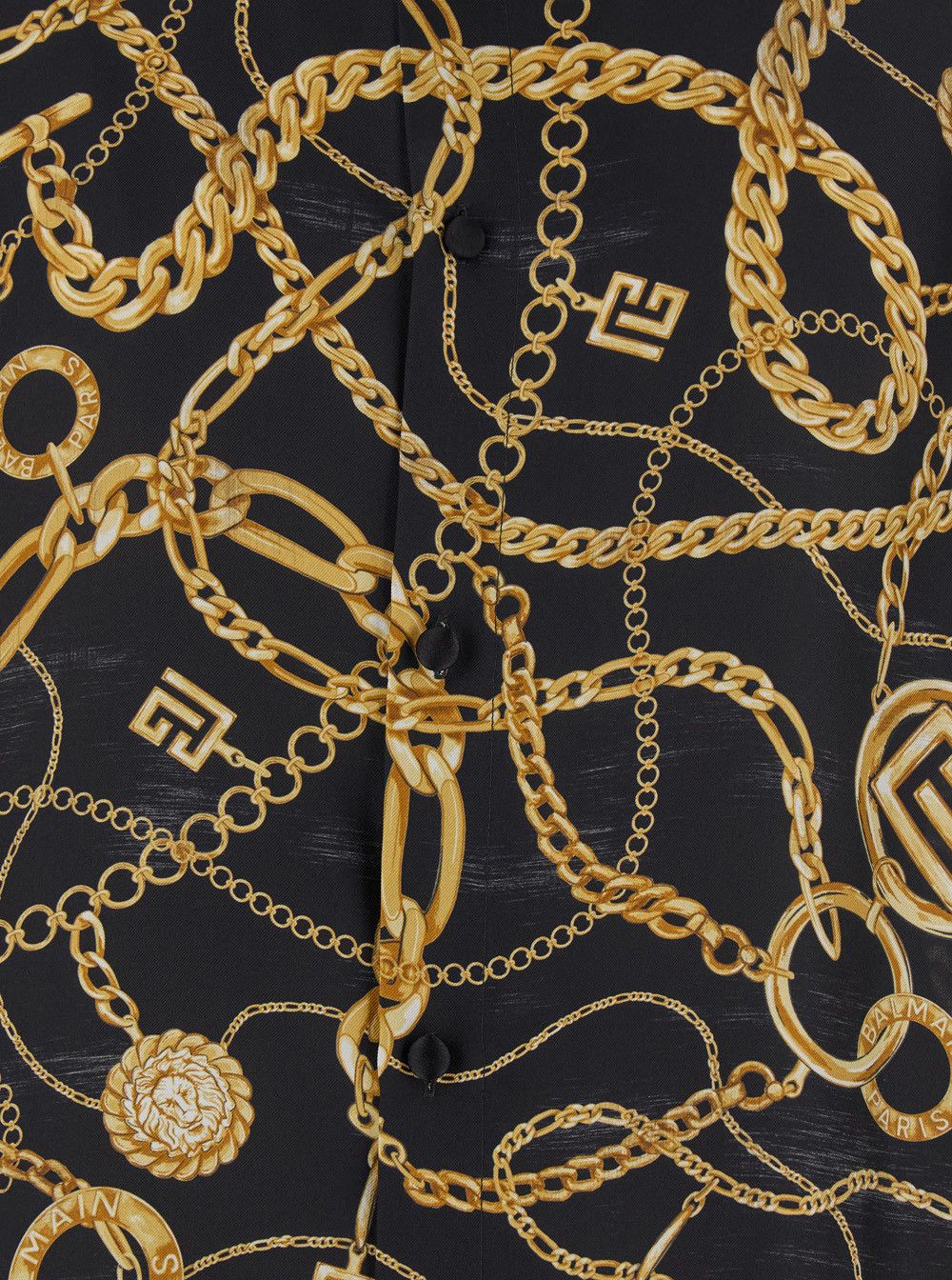 Balmain Black Shirt With Pointed Collar and Chain Print With Logo in Silk Man Size US L / EU 52-54 / 3 - 3 Thumbnail