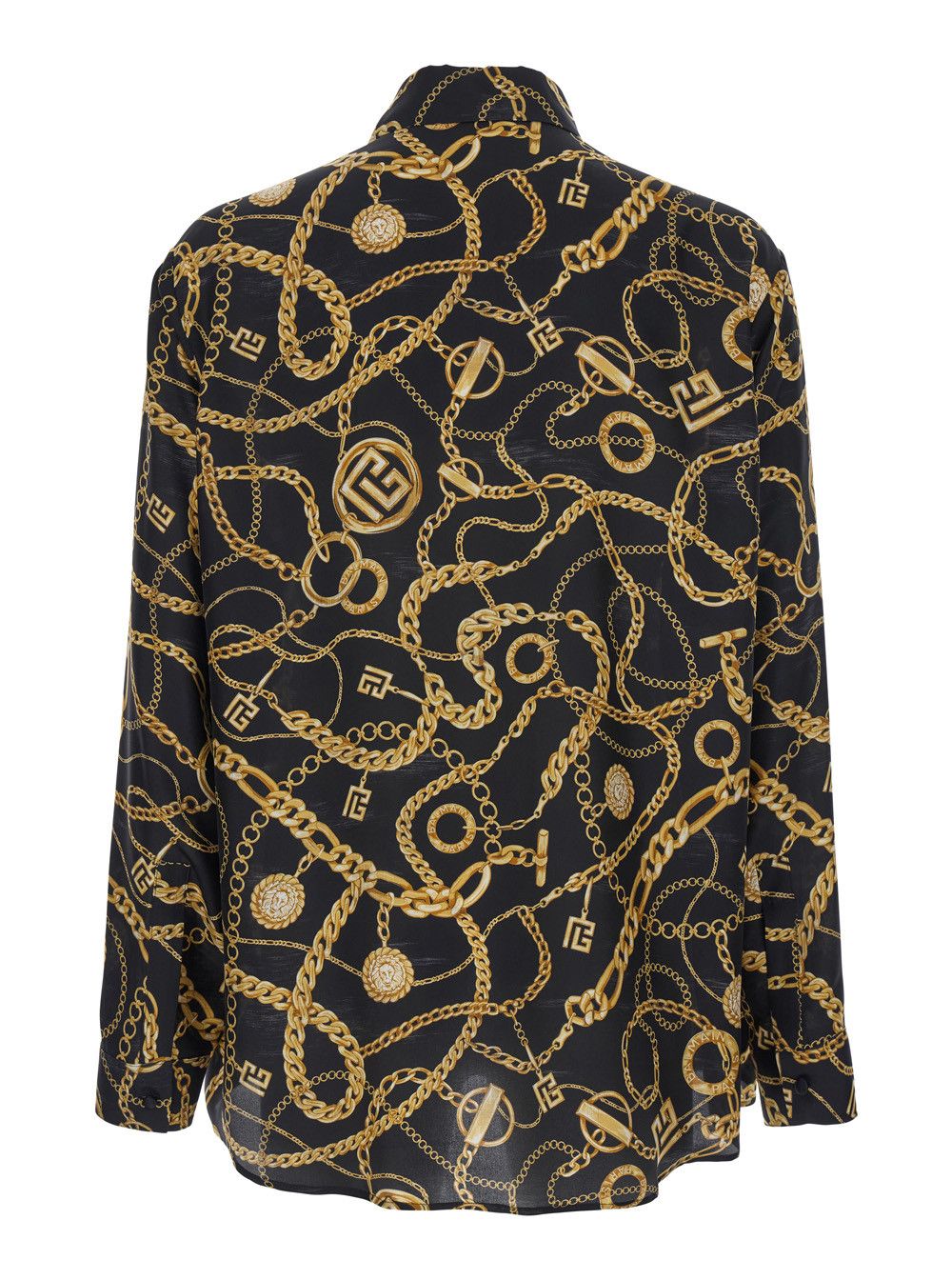 Balmain Black Shirt With Pointed Collar and Chain Print With Logo in Silk Man Size US L / EU 52-54 / 3 - 2 Thumbnail