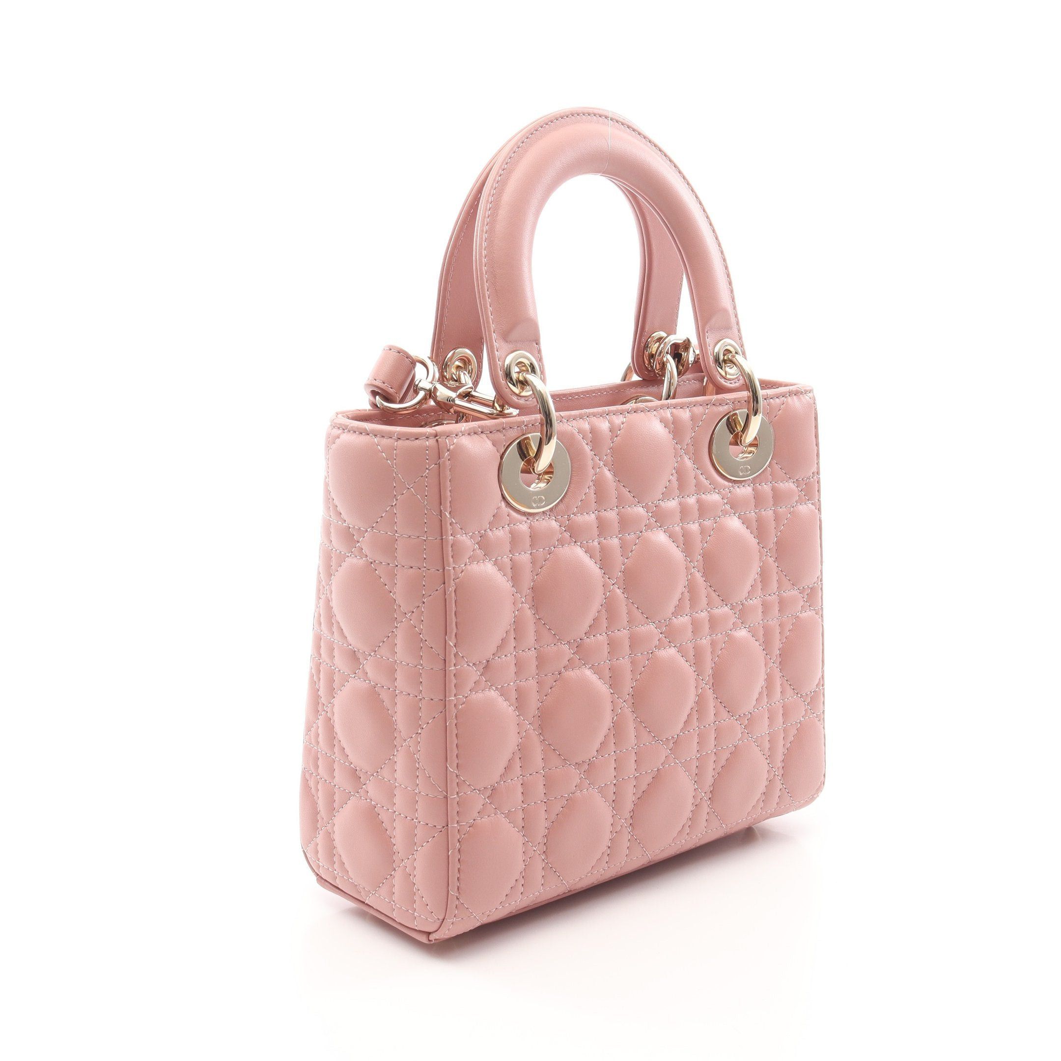 Dior Dior Lady Dior Small Handbag Leather Dusty Pink Size ONE SIZE - 2 Thumbnail