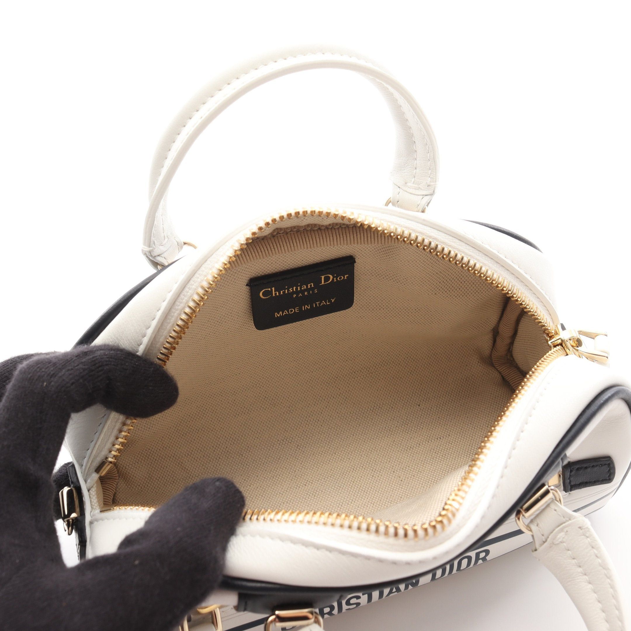 Dior Dior Vibe Mini Bowling Bag Handbag Boston Leather White Black Size ONE SIZE - 3 Thumbnail