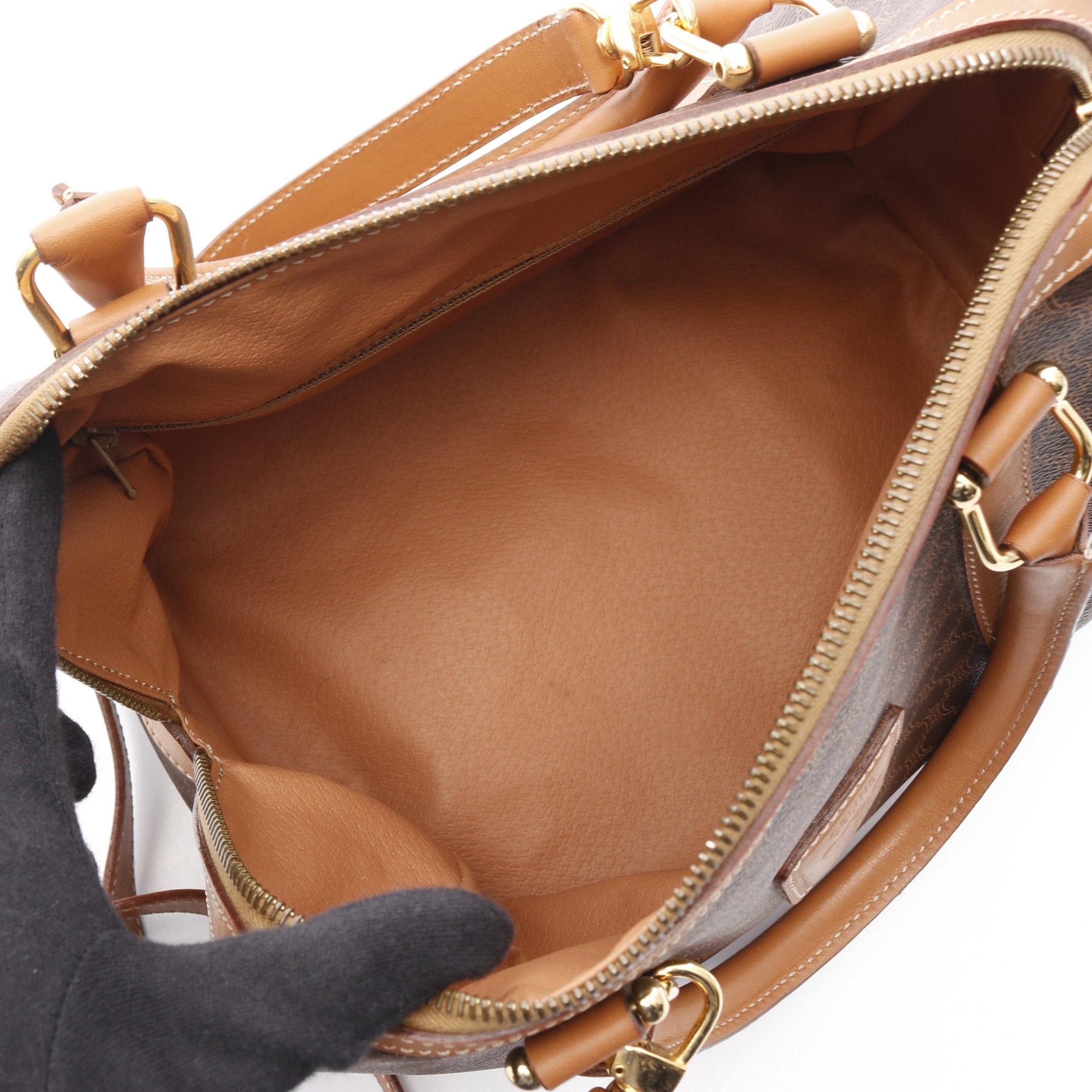Celine Celine Macadam Handbag Mini Boston Bag Leather Brown Dark Size ONE SIZE - 3 Thumbnail