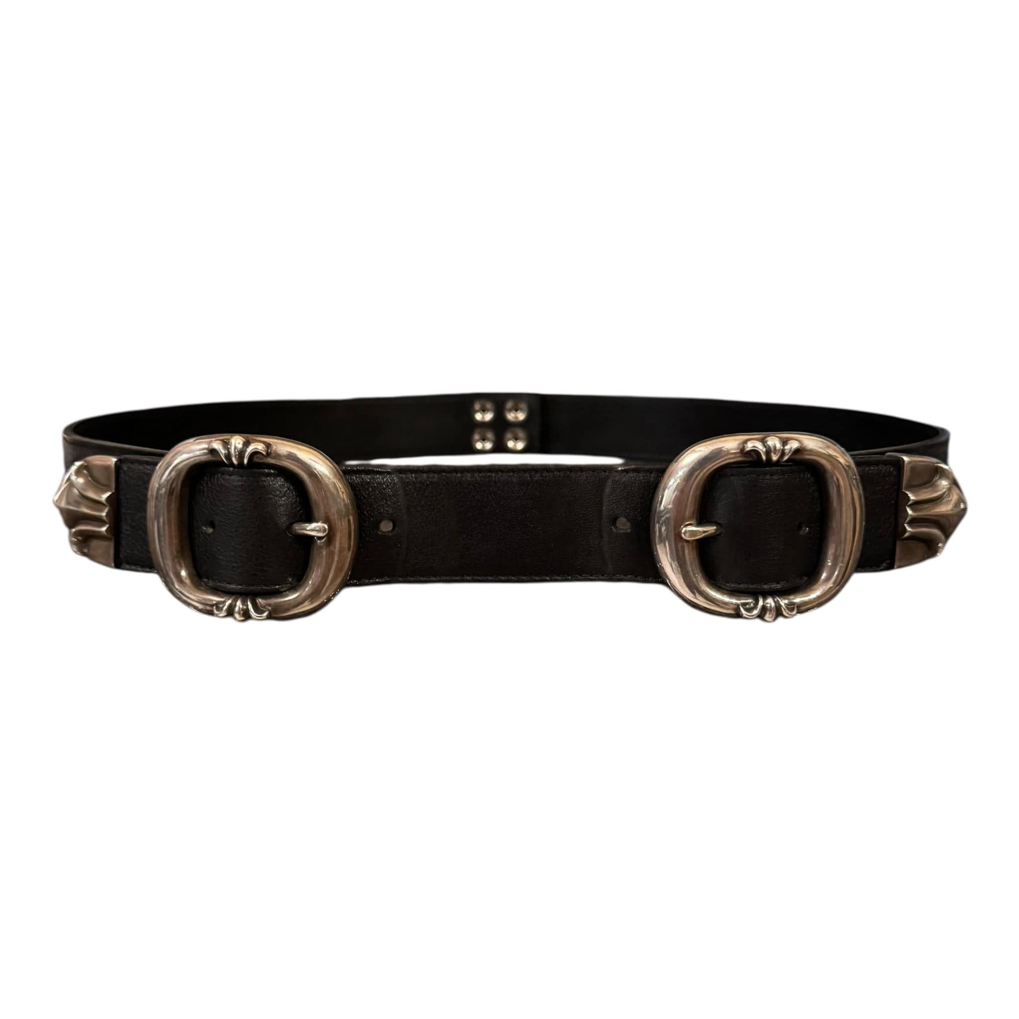 Pre-owned Chrome Hearts Double Gunslinger Buckle Snap Belt Black Silver