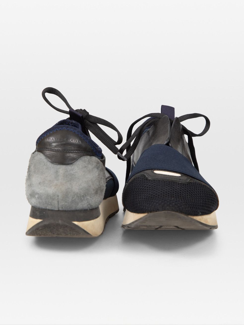 Balenciaga Navy Leather & Suede Race Runner Trainers Size US 10 / IT 40 - 3 Thumbnail