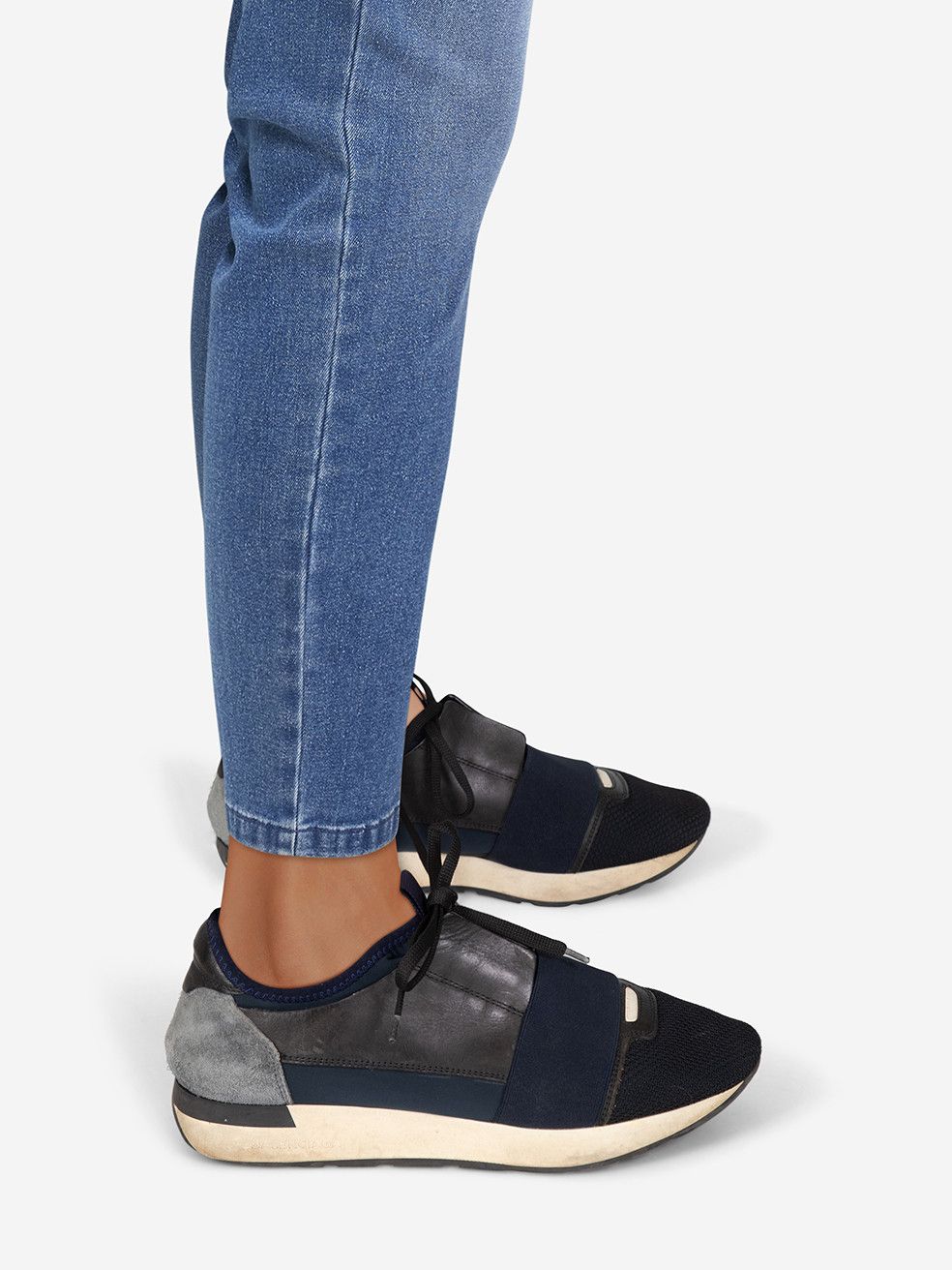 Balenciaga Navy Leather & Suede Race Runner Trainers Size US 10 / IT 40 - 2 Thumbnail