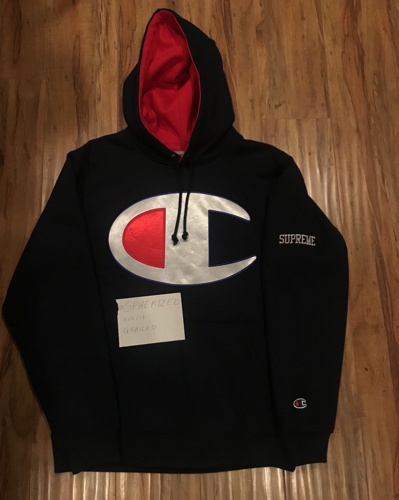 Supreme Supreme X Champion Satin Logo Hoodie Grailed