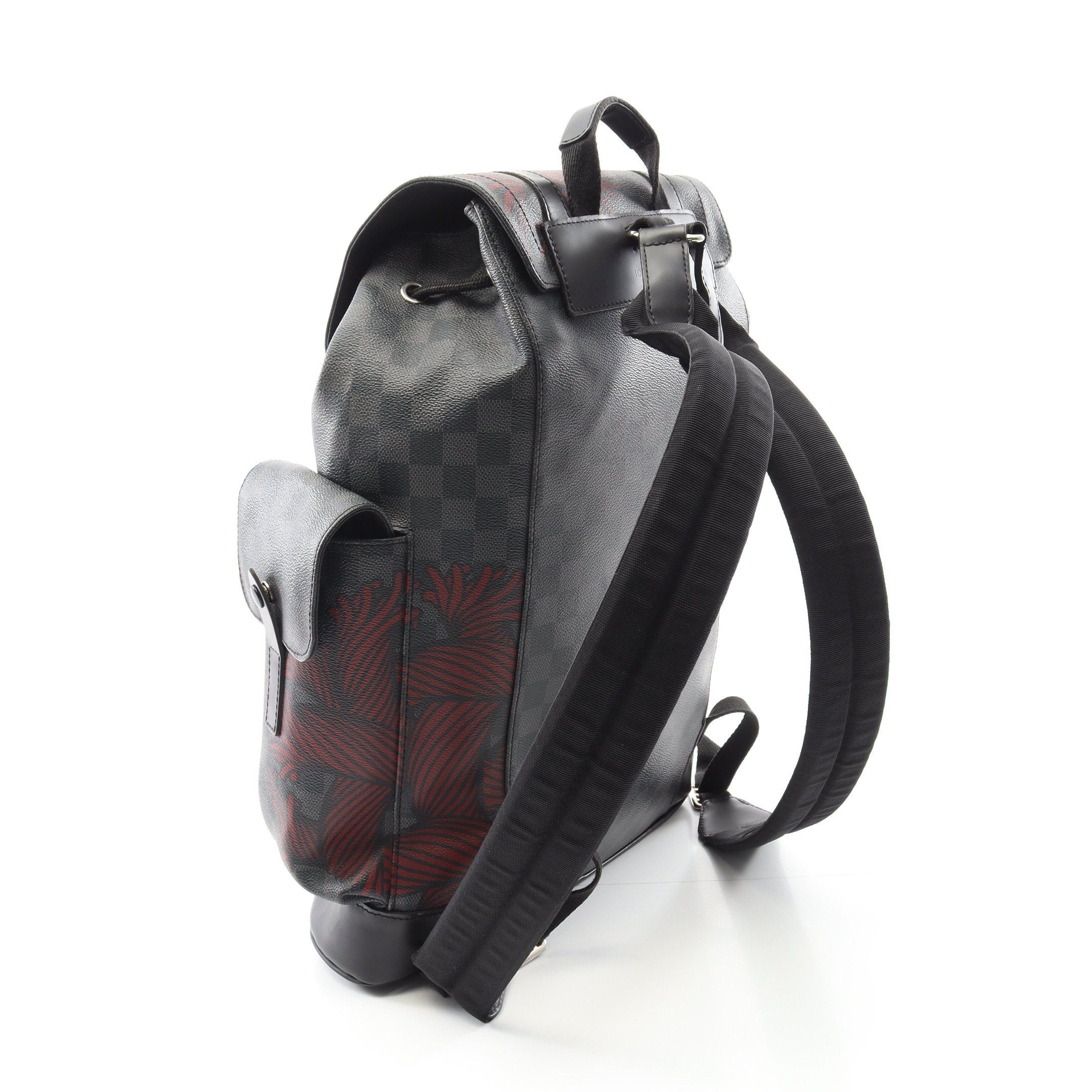 Louis Vuitton Christopher Pm Damier Graphite Backpack Rucksack Leather Black  Red