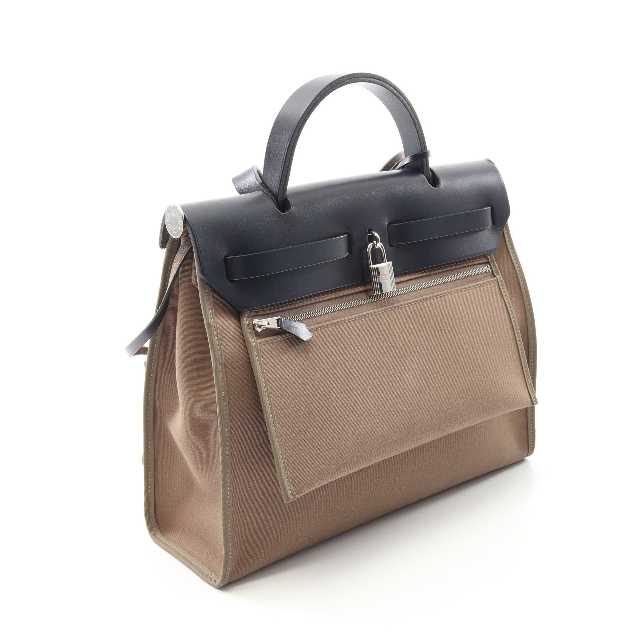 Hermes Hermes Herbag Zip Pm Etoupe Blue Indigo Handbag Toile Officier Vache Hunter Gray Brown Navy Silver Hardware C Engraved Size ONE SIZE - 2 Thumbnail