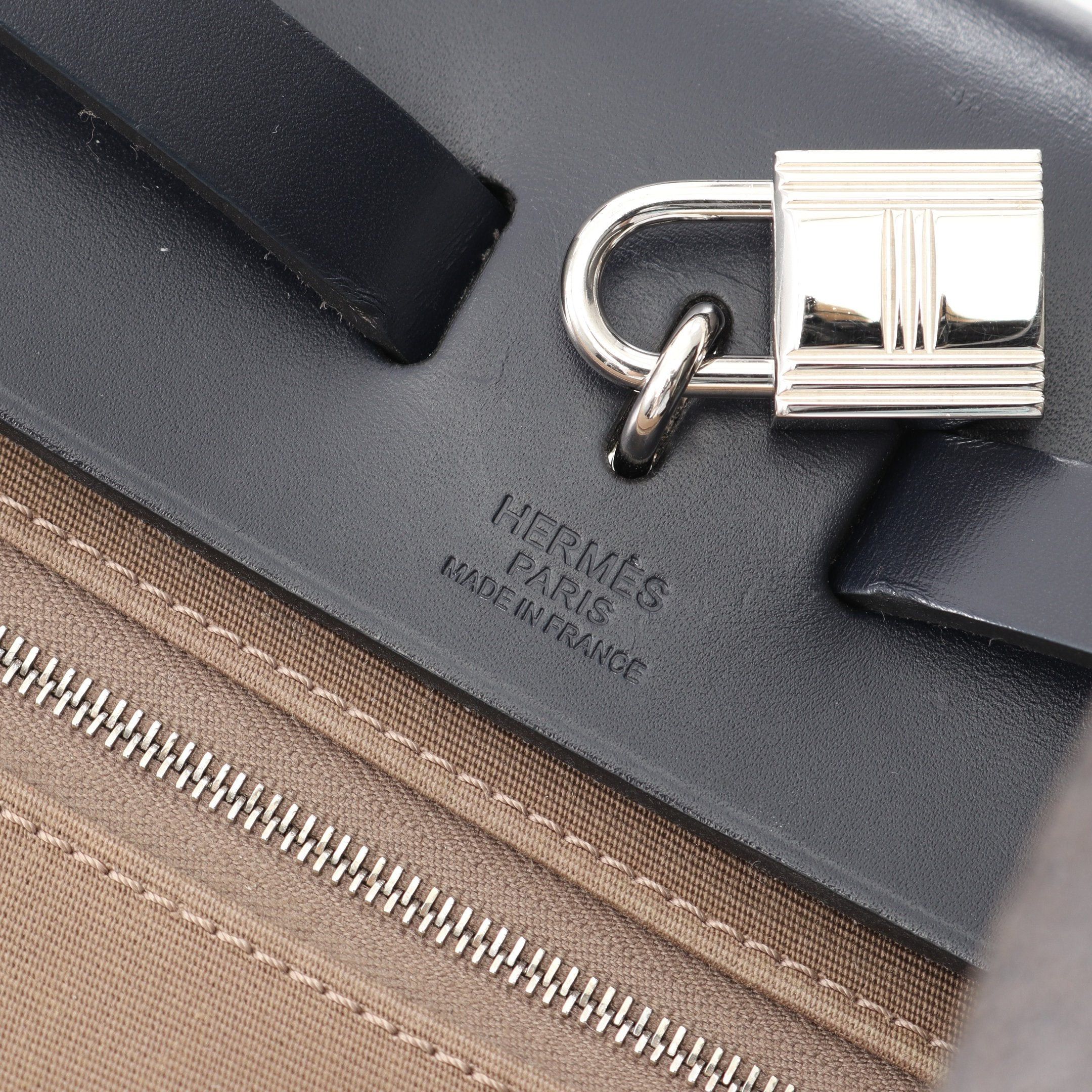 Hermes Hermes Herbag Zip Pm Etoupe Blue Indigo Handbag Toile Officier Vache Hunter Gray Brown Navy Silver Hardware C Engraved Size ONE SIZE - 4 Thumbnail