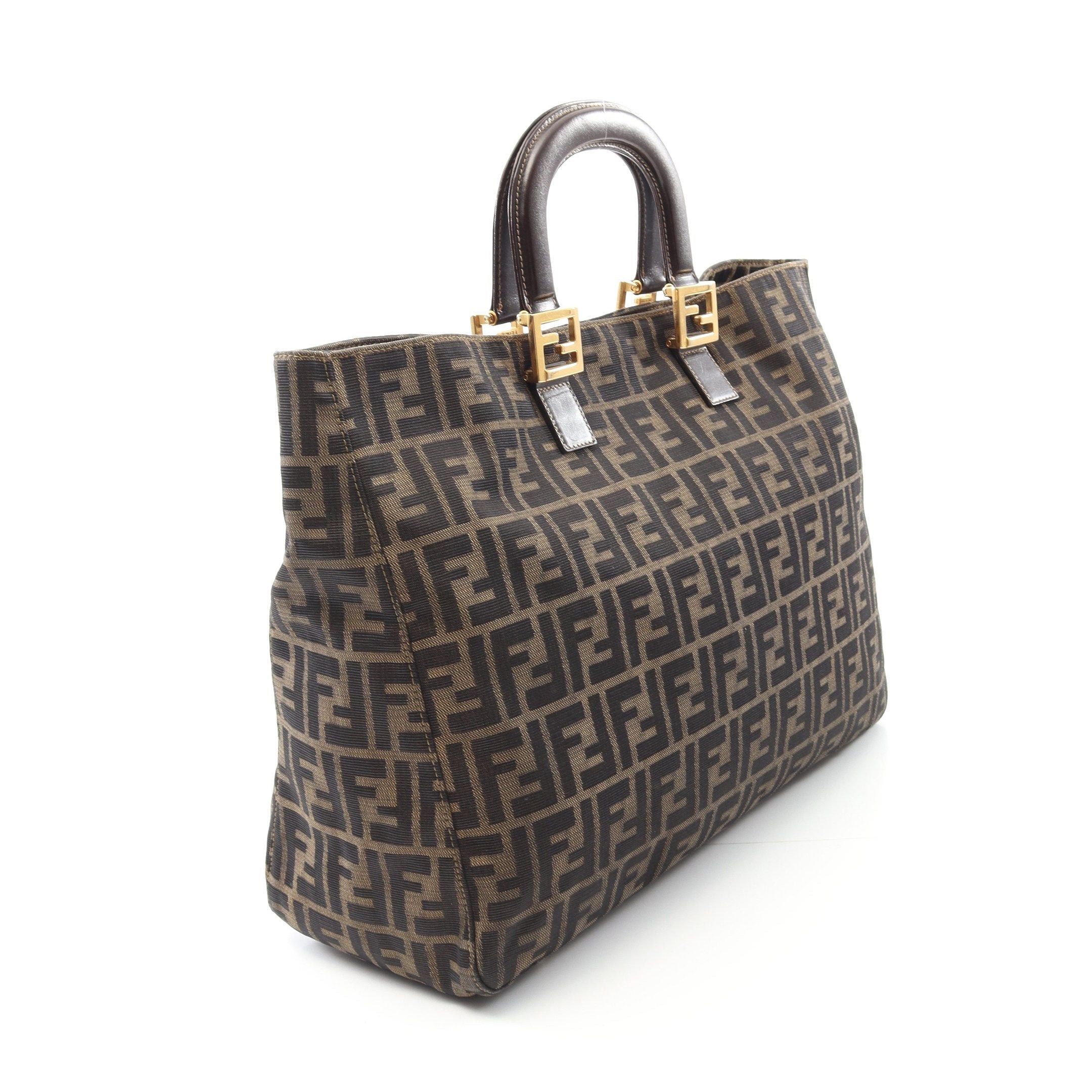 Fendi Fendi Zucca Handbag Tote Bag Canvas Leather Brown Dark Size ONE SIZE - 2 Thumbnail