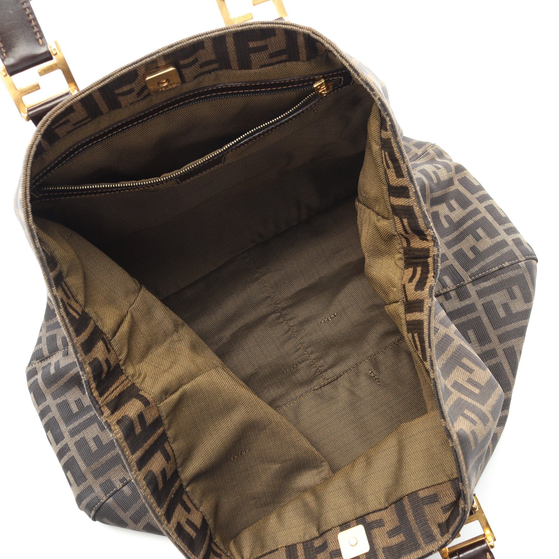 Fendi Fendi Zucca Handbag Tote Bag Canvas Leather Brown Dark Size ONE SIZE - 3 Thumbnail