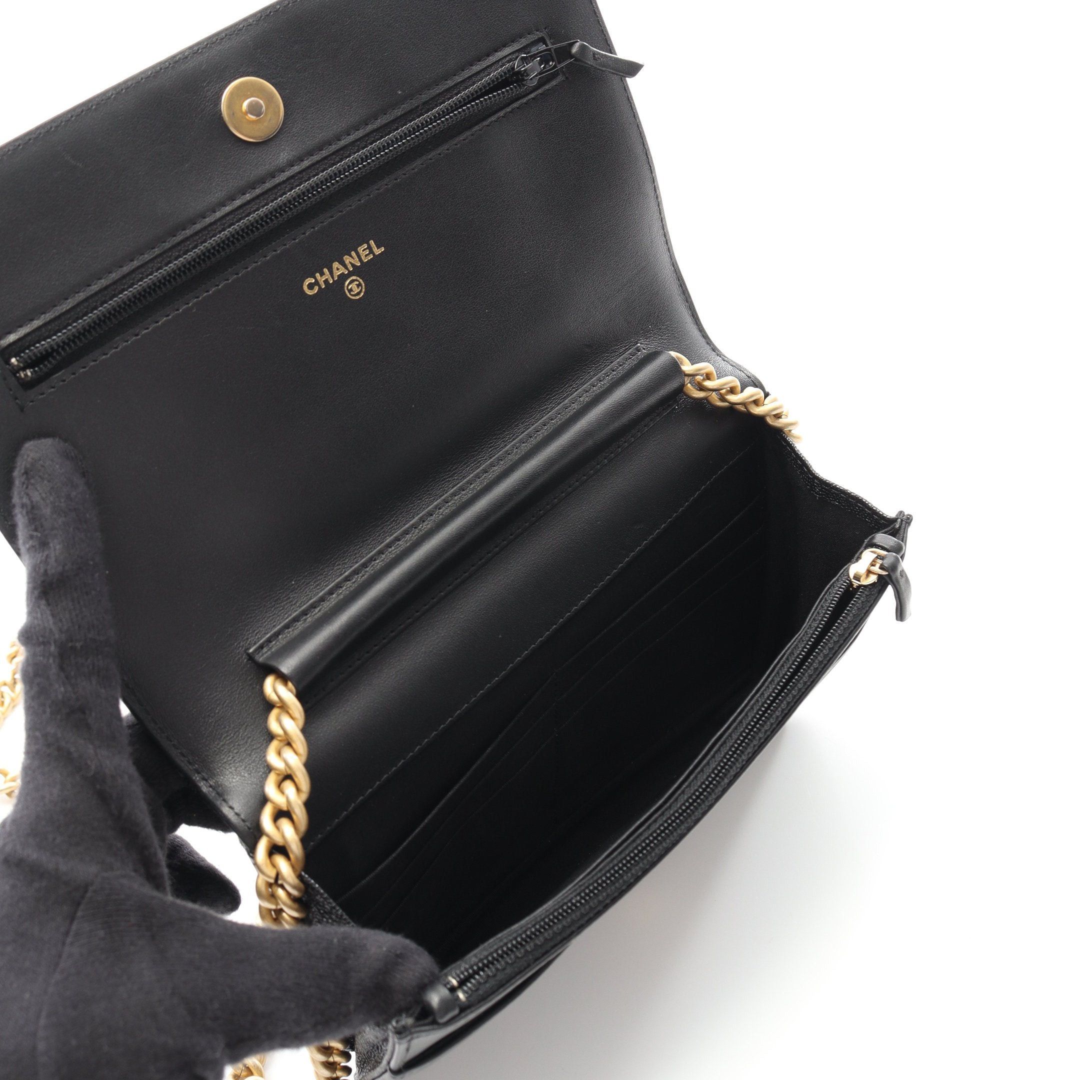 Chanel Chanel Boy Chanel Matelasse Chain Wallet Caviar Skin Black Gold Hardware Size ONE SIZE - 3 Thumbnail