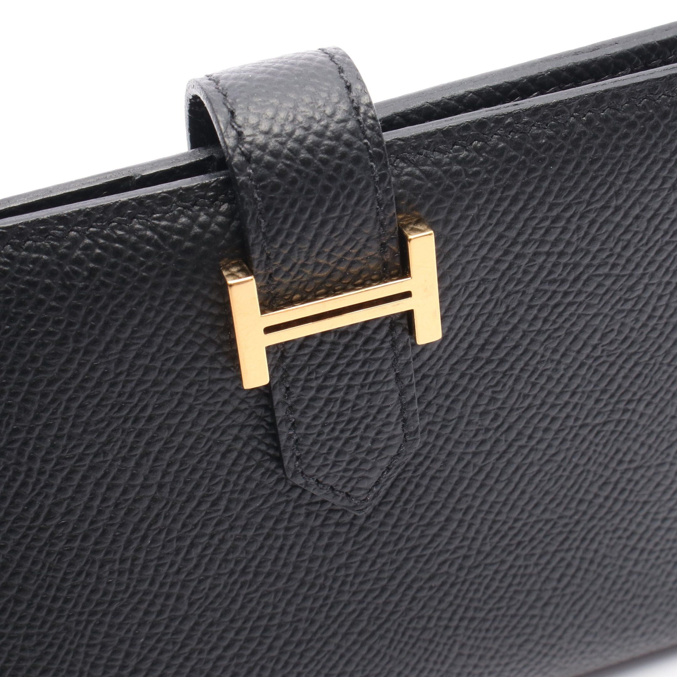 Hermes Hermes Bearn Compact Bi-Fold Wallet Veau Epsom Black Gold Hardware Double Engraved Size ONE SIZE - 6 Thumbnail