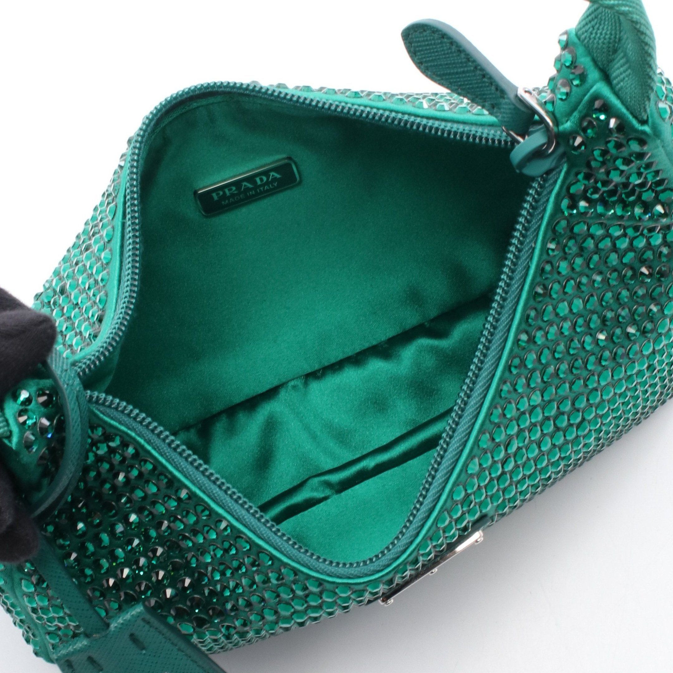 Prada Prada Re-Edition 2000 Handbag Satin Rhinestone Green Size ONE SIZE - 3 Thumbnail
