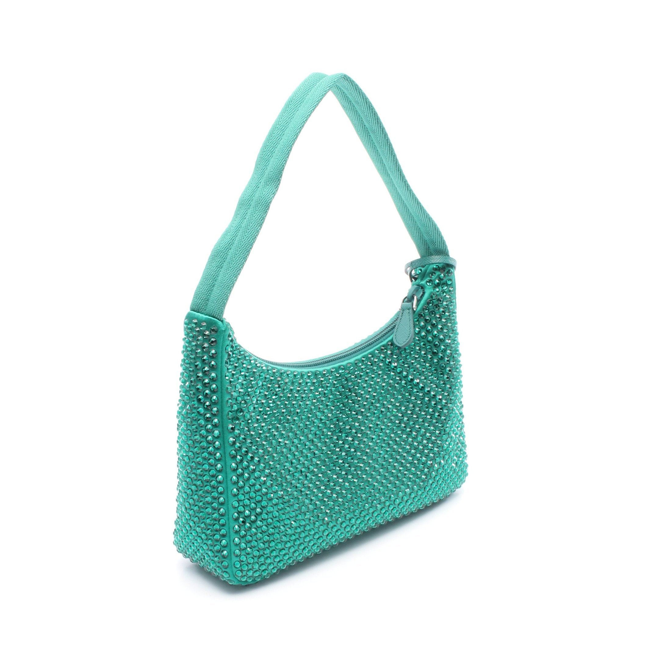 Prada Prada Re-Edition 2000 Handbag Satin Rhinestone Green Size ONE SIZE - 2 Thumbnail