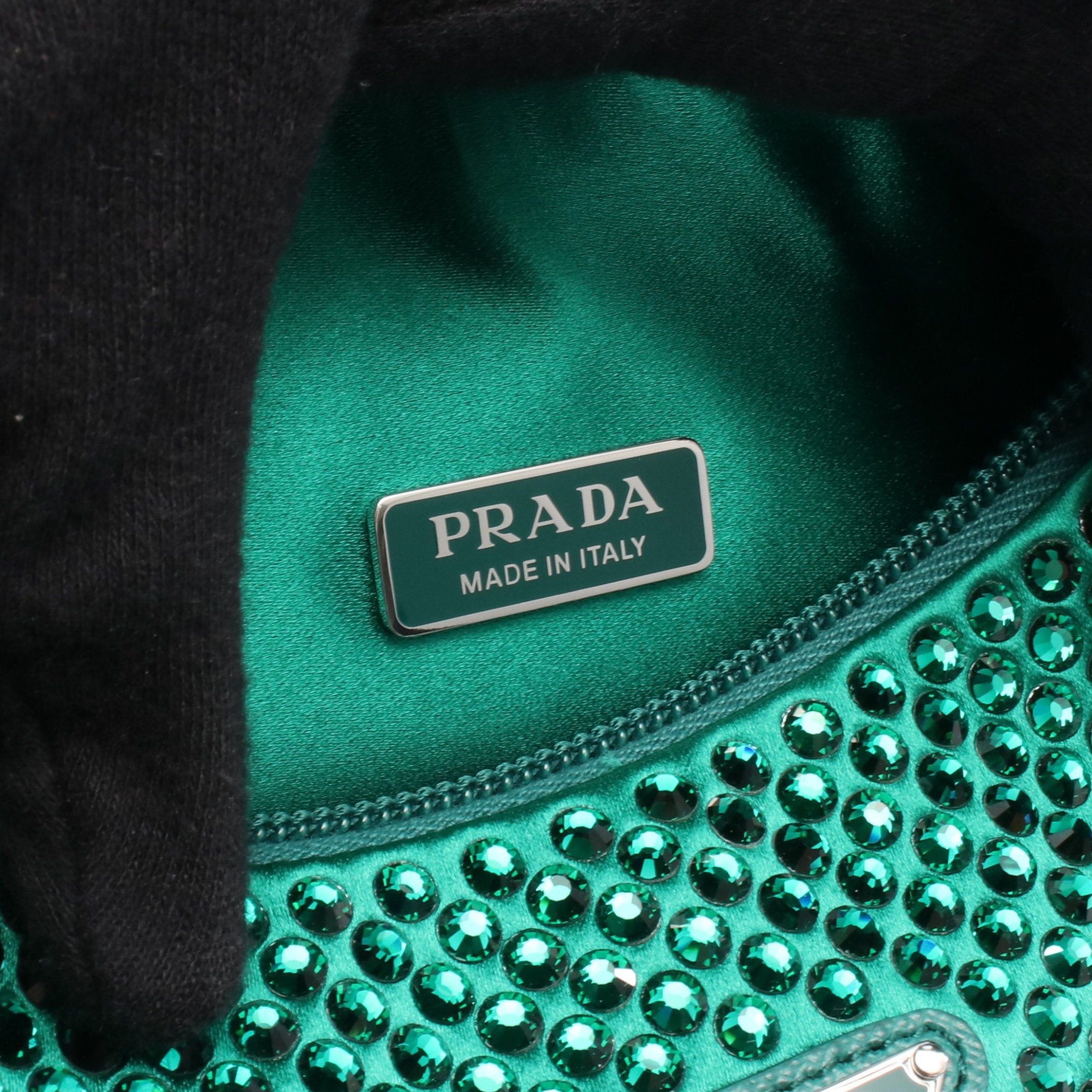 Prada Prada Re-Edition 2000 Handbag Satin Rhinestone Green Size ONE SIZE - 4 Thumbnail