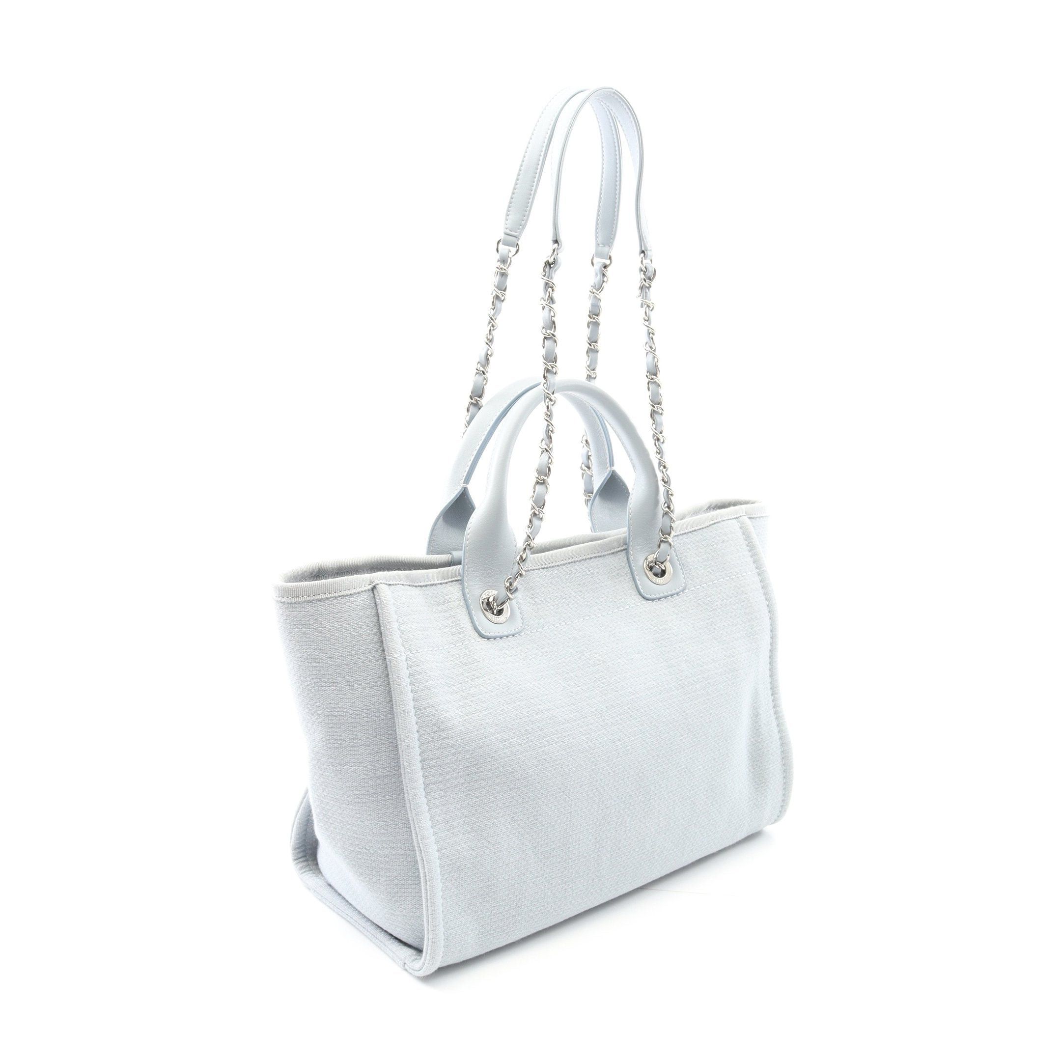 Chanel Chanel Deauville Small Chain Shoulder Bag Tote Canvas Leather Light Blue Silver Hardware Size ONE SIZE - 2 Thumbnail