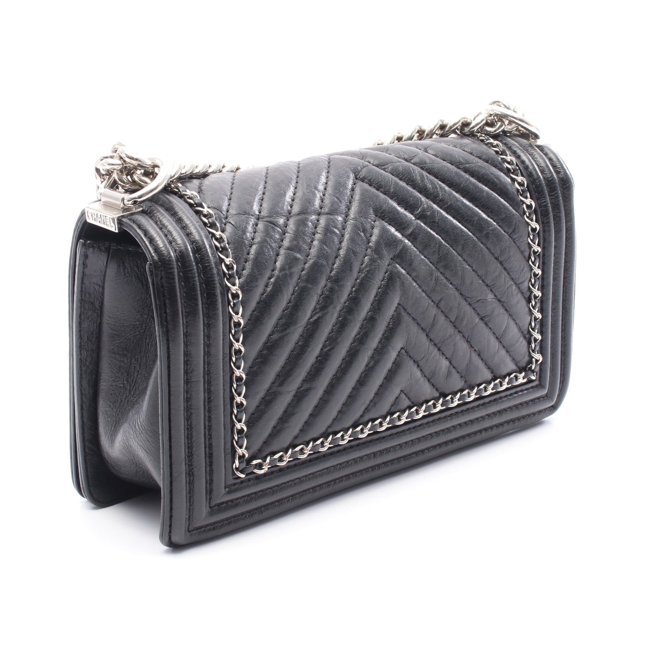 Chanel Chanel Boy Chanel Chain Shoulder Bag Aged Calfskin Black Silver Hardware Size ONE SIZE - 2 Thumbnail