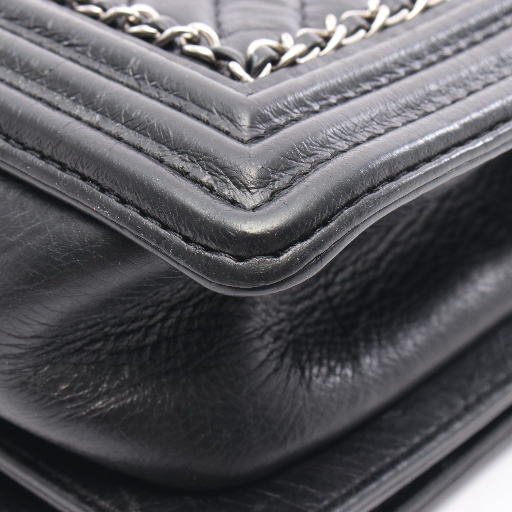 Chanel Chanel Boy Chanel Chain Shoulder Bag Aged Calfskin Black Silver Hardware Size ONE SIZE - 8 Thumbnail