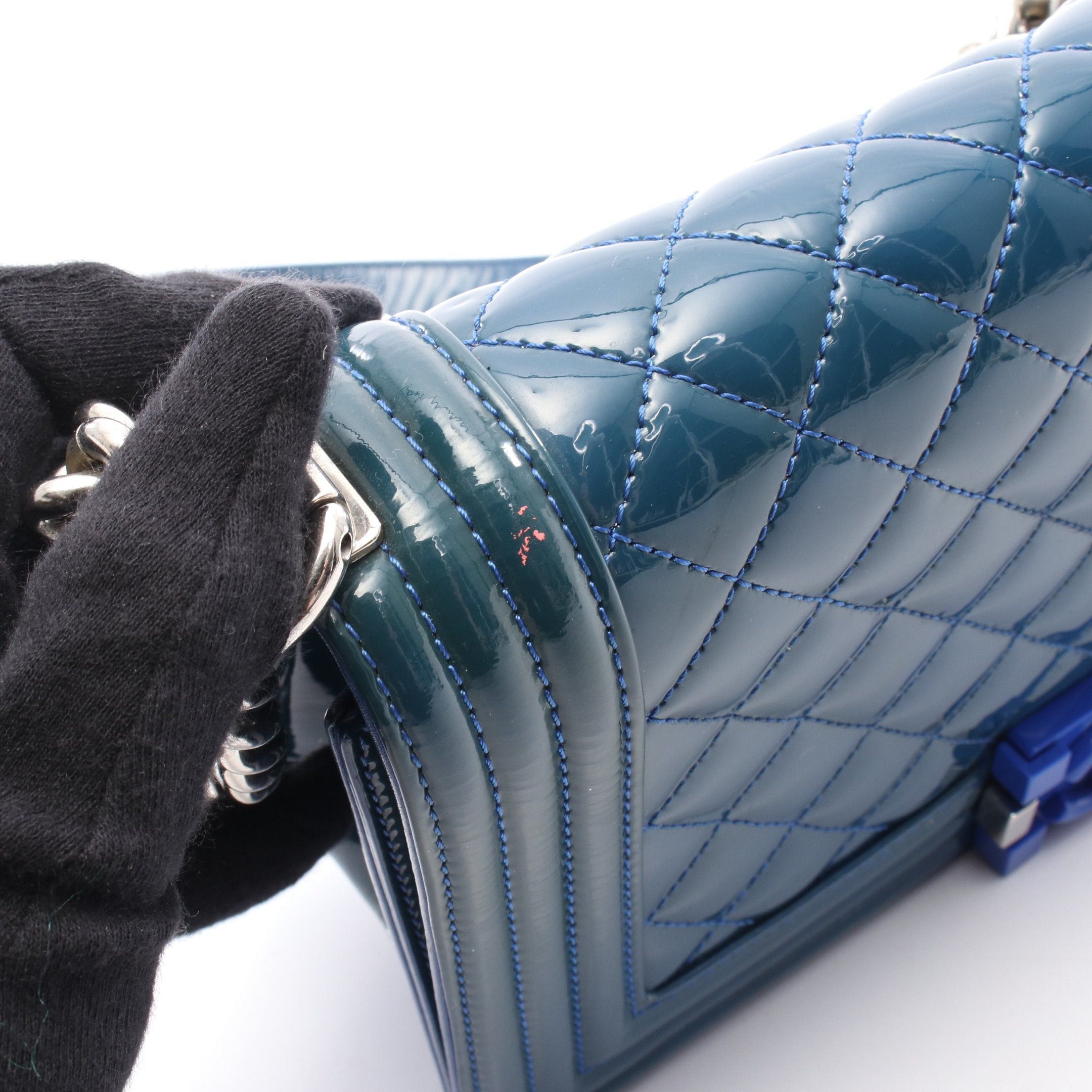 Chanel Chanel Boy Chanel Chain Shoulder Bag Patent Leather Navy Silver Hardware Size ONE SIZE - 7 Thumbnail