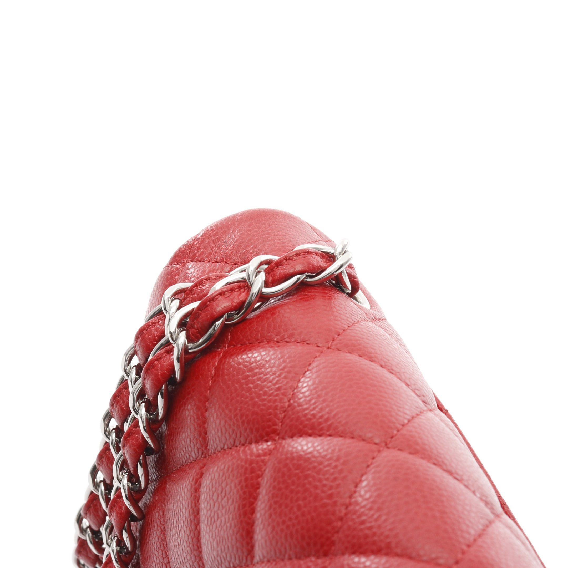 Chanel Chanel Decamatlassé 30 Classic Large Double Flap Chain Shoulder Bag Caviar Skin Red Silver Hardware Size ONE SIZE - 8 Thumbnail