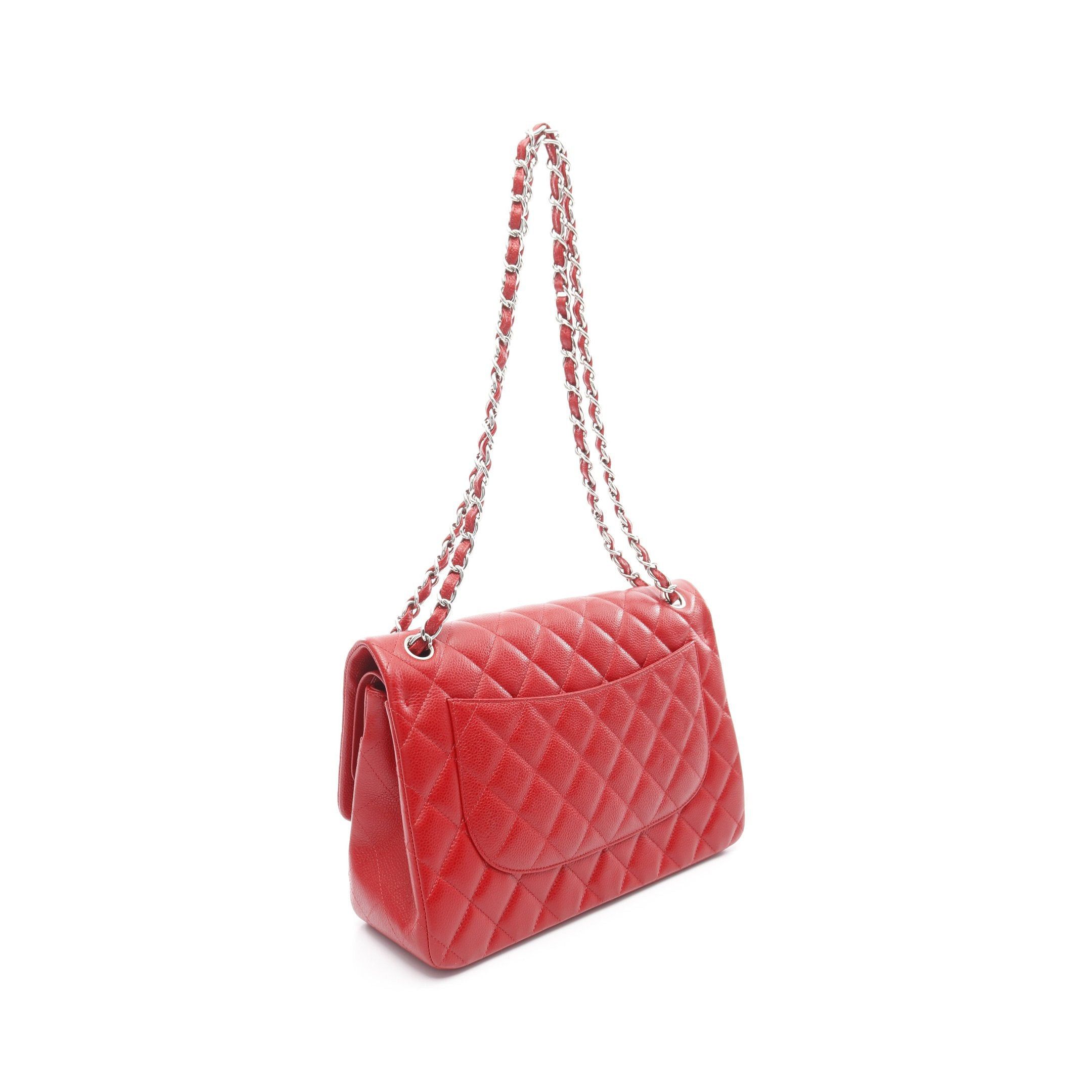 Chanel Chanel Decamatlassé 30 Classic Large Double Flap Chain Shoulder Bag Caviar Skin Red Silver Hardware Size ONE SIZE - 2 Thumbnail