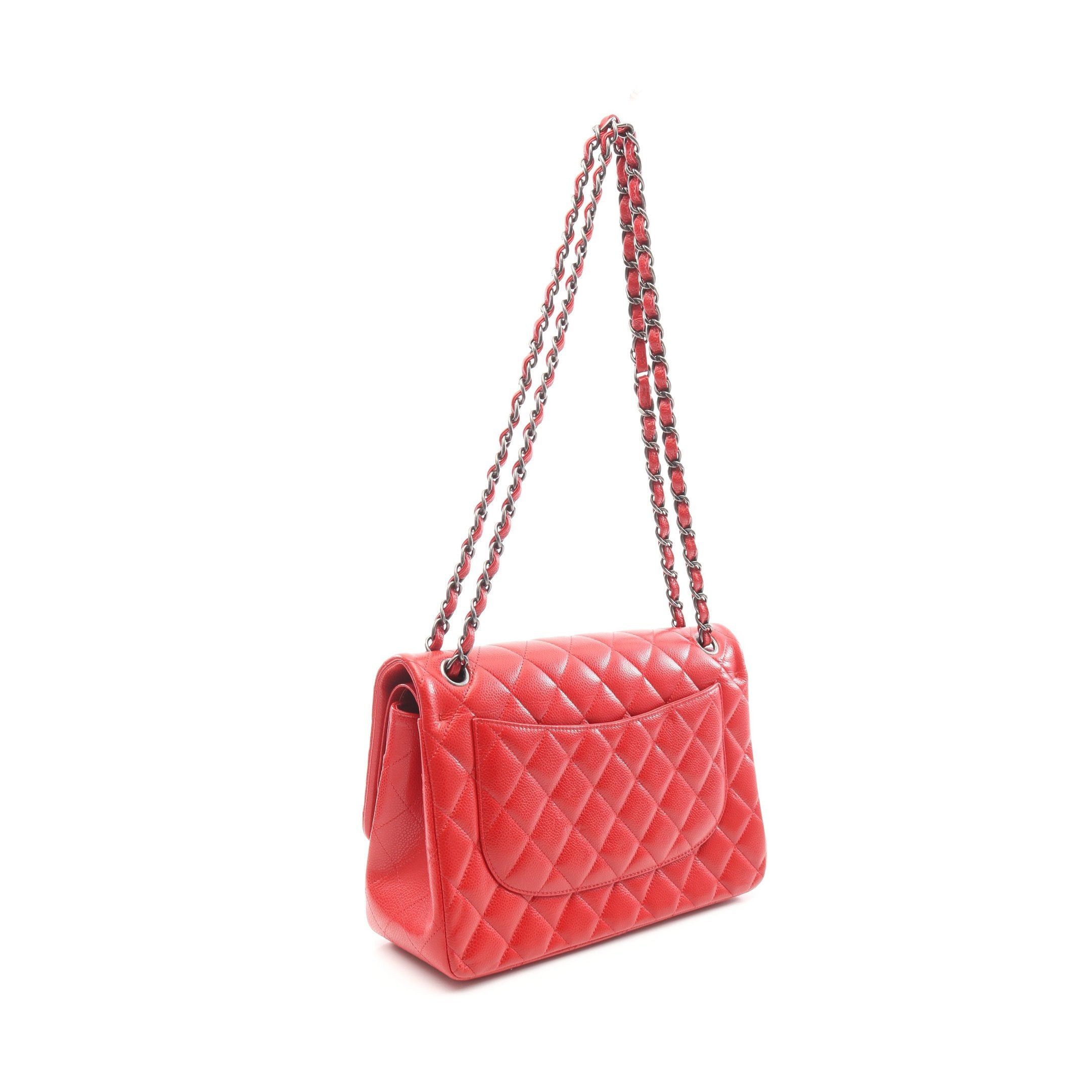 Chanel Chanel Decamatlassé 30 Classic Large Double Flap Chain Shoulder Bag Caviar Skin Red Antique Silver Hardware Size ONE SIZE - 2 Thumbnail