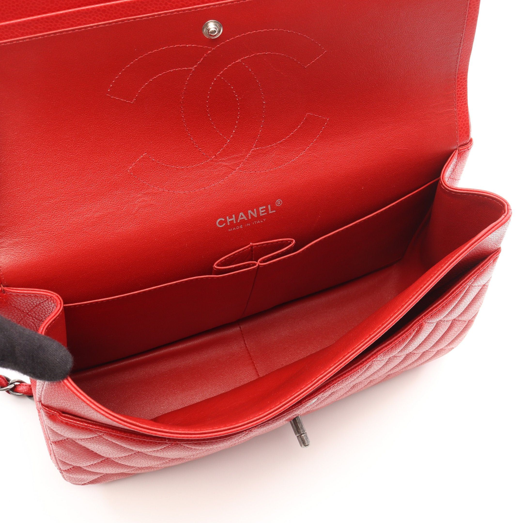 Chanel Chanel Decamatlassé 30 Classic Large Double Flap Chain Shoulder Bag Caviar Skin Red Antique Silver Hardware Size ONE SIZE - 3 Thumbnail