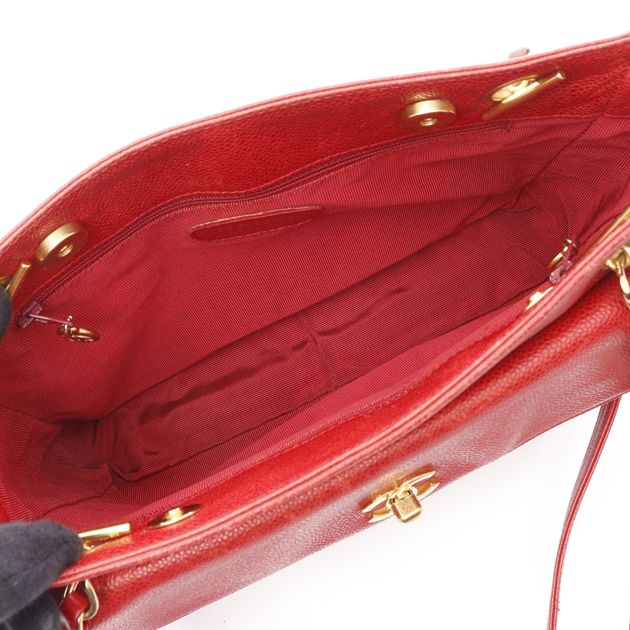 Chanel Chanel Coco Mark Chain Shoulder Bag Tote Caviar Skin Red Gold Hardware Size ONE SIZE - 3 Thumbnail