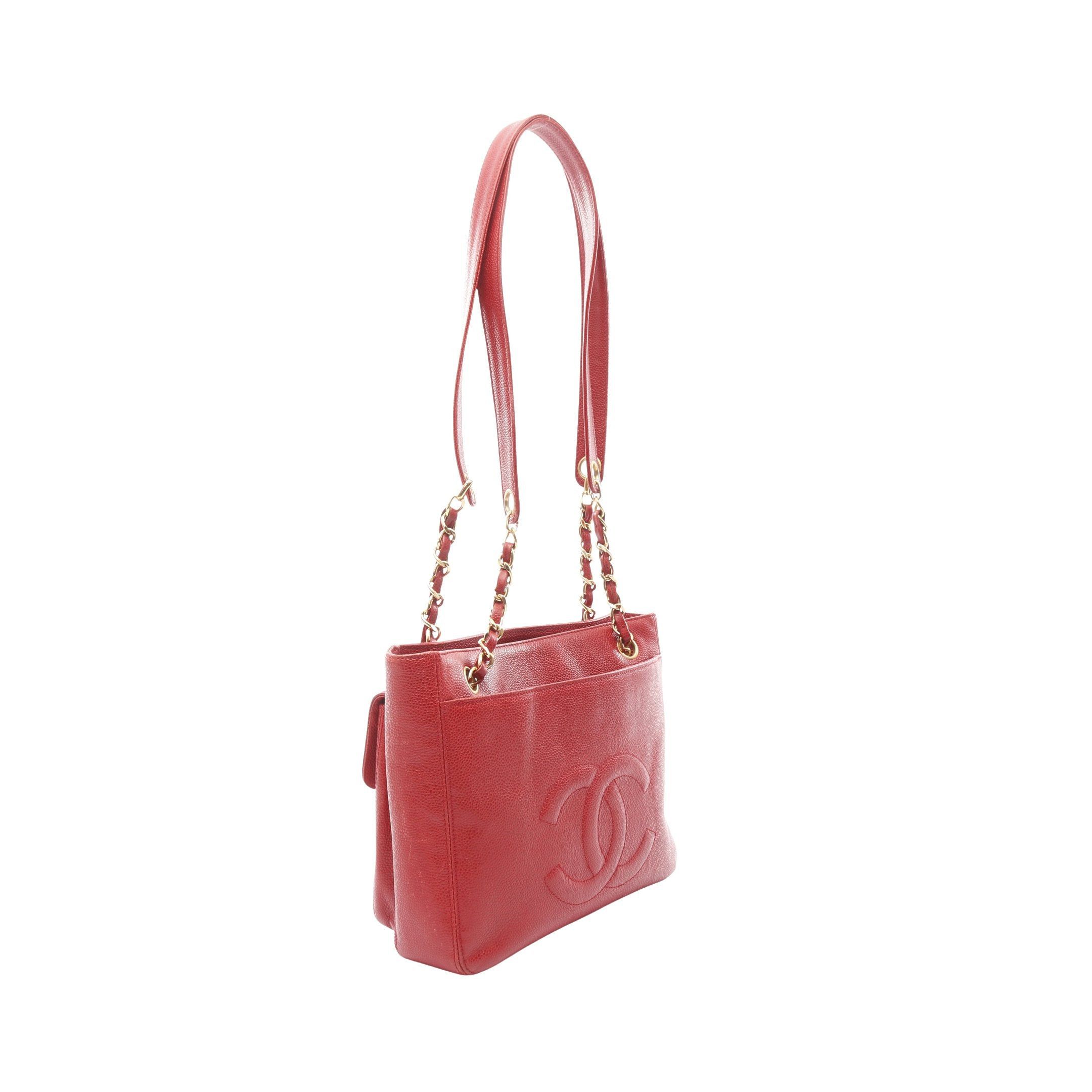 Chanel Chanel Coco Mark Chain Shoulder Bag Tote Caviar Skin Red Gold Hardware Size ONE SIZE - 2 Thumbnail