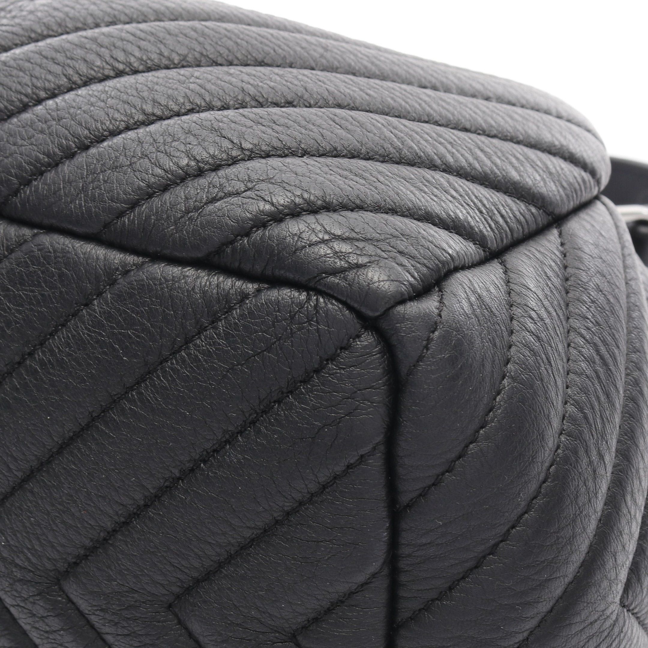 Chanel Chanel Chevron V-Stitch Drawstring Handbag Leather Black Silver Hardware Size ONE SIZE - 9 Thumbnail
