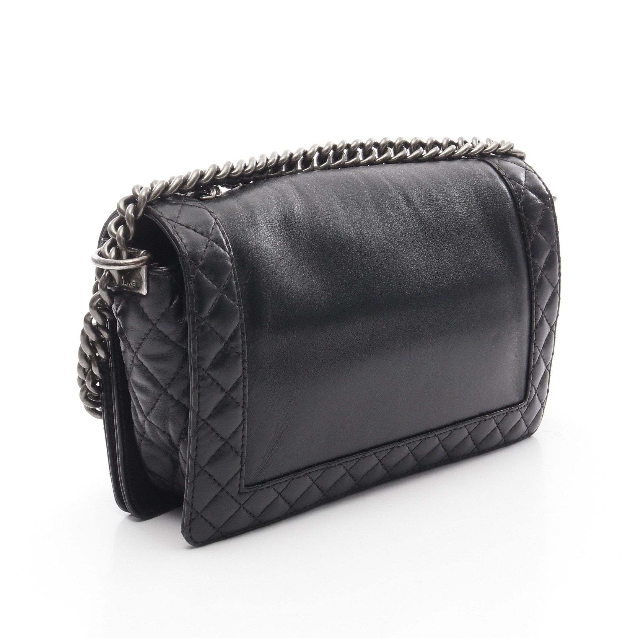 Chanel Chanel Boy Chanel Chain Shoulder Bag Leather Black Antique Silver Hardware Size ONE SIZE - 2 Thumbnail