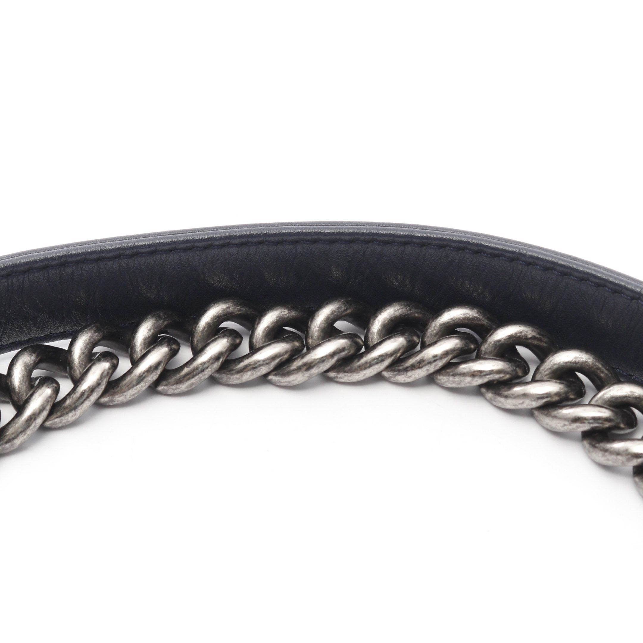 Chanel Chanel Boy Chanel Chain Shoulder Bag Lambskin Navy Antique Silver Hardware Size ONE SIZE - 6 Thumbnail