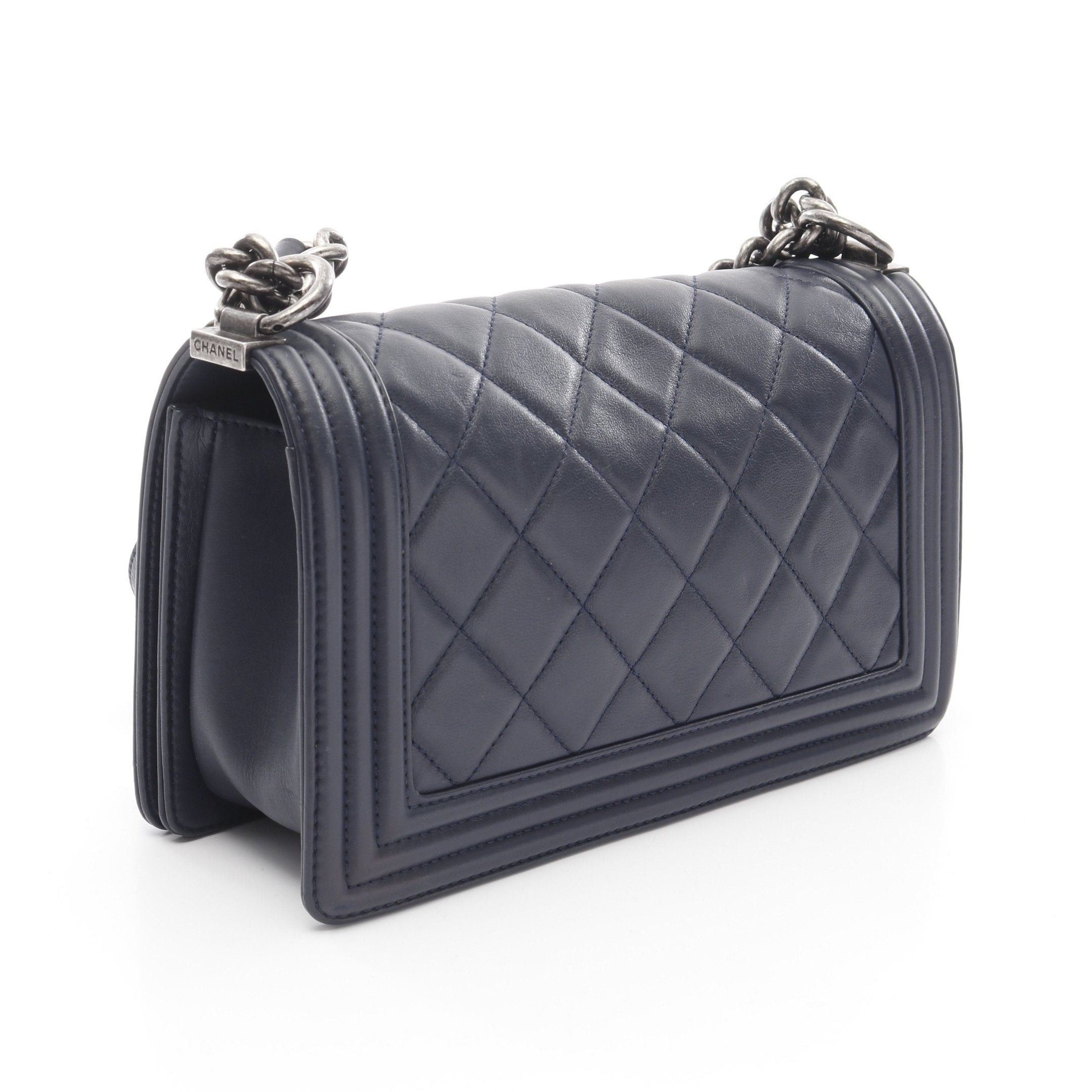 Chanel Chanel Boy Chanel Chain Shoulder Bag Lambskin Navy Antique Silver Hardware Size ONE SIZE - 2 Thumbnail