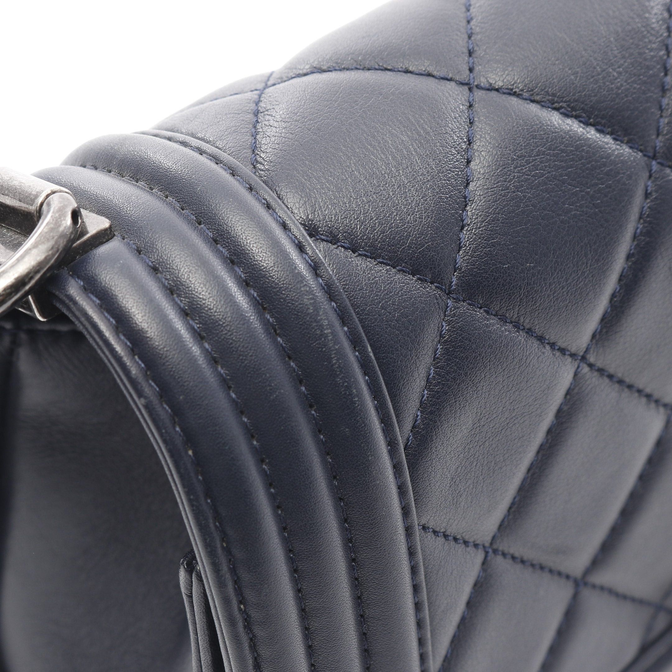 Chanel Chanel Boy Chanel Chain Shoulder Bag Lambskin Navy Antique Silver Hardware Size ONE SIZE - 9 Thumbnail