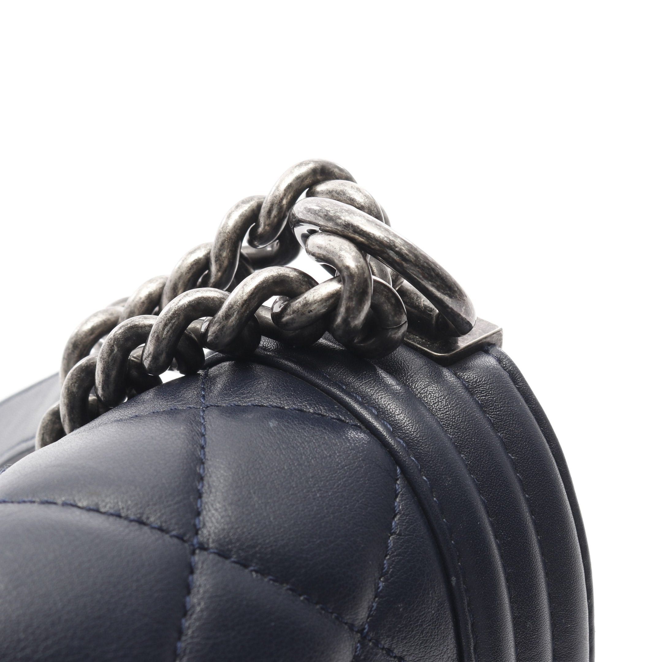 Chanel Chanel Boy Chanel Chain Shoulder Bag Lambskin Navy Antique Silver Hardware Size ONE SIZE - 7 Thumbnail