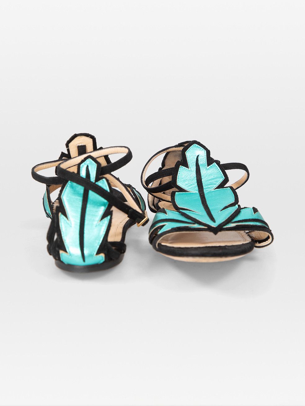 Turquoise Leaf Leather Sandals