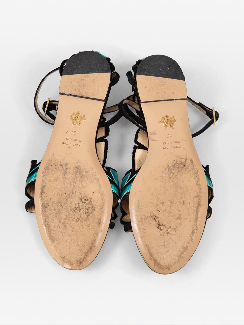 Turquoise Leaf Leather Sandals